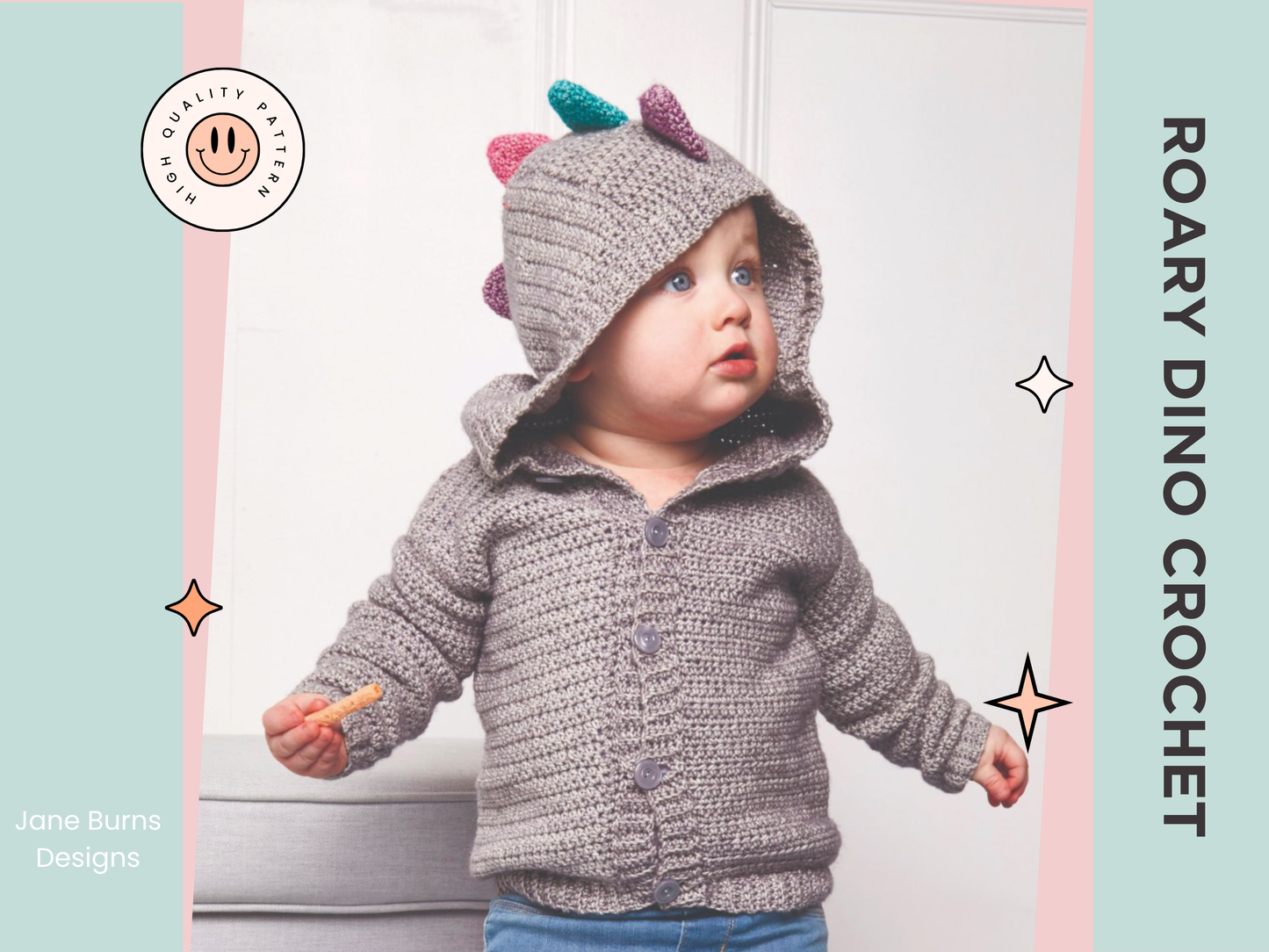 Roary Dinosaur Crochet Hooded Cardigan, Kids Dinosaur Hoodie - Crochet Pattern