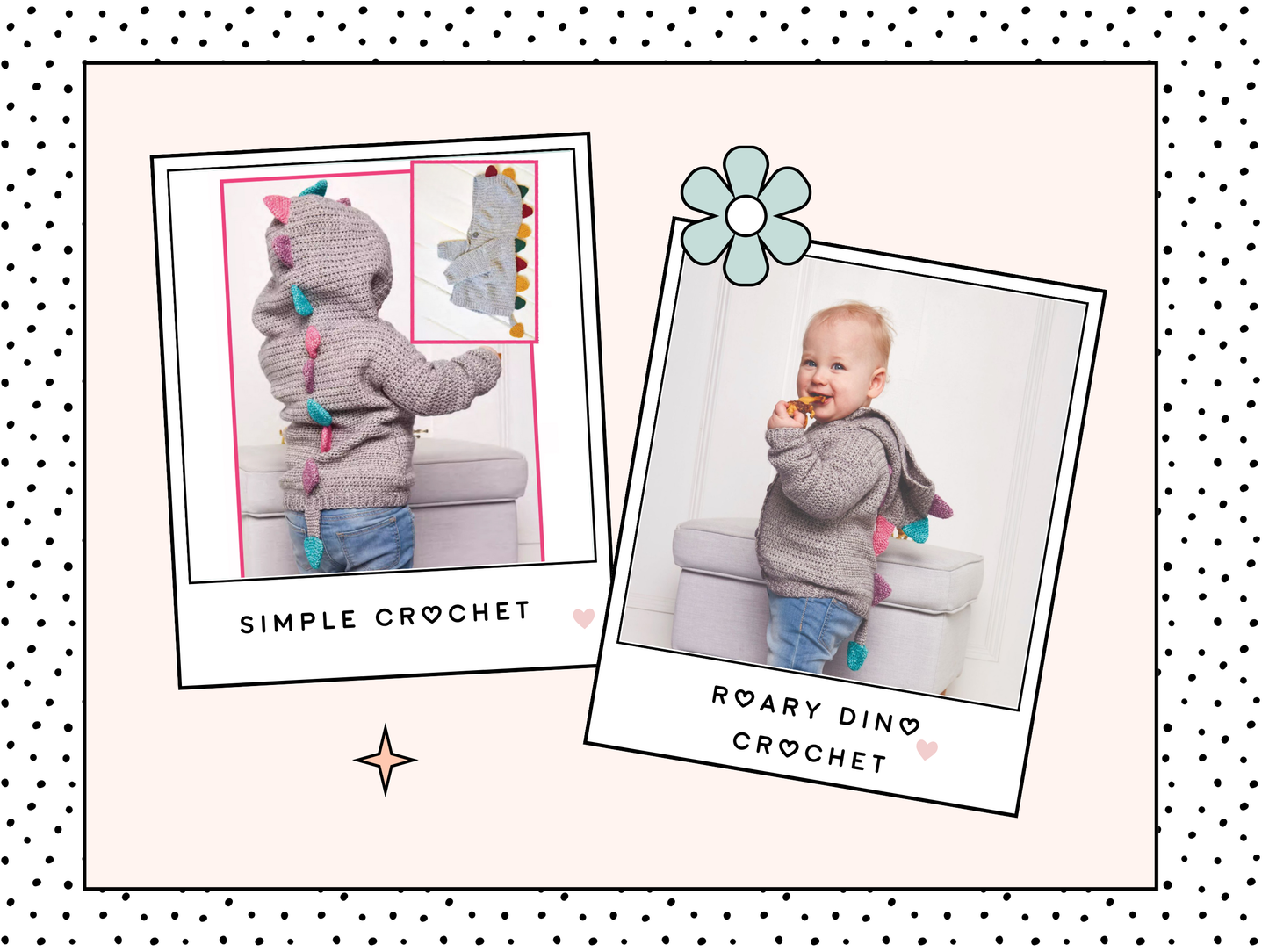 crochet pattern for baby crochet hooded cardigan with dino dinosaur spikes, hood, tail, crochet pattern, jane burns, download