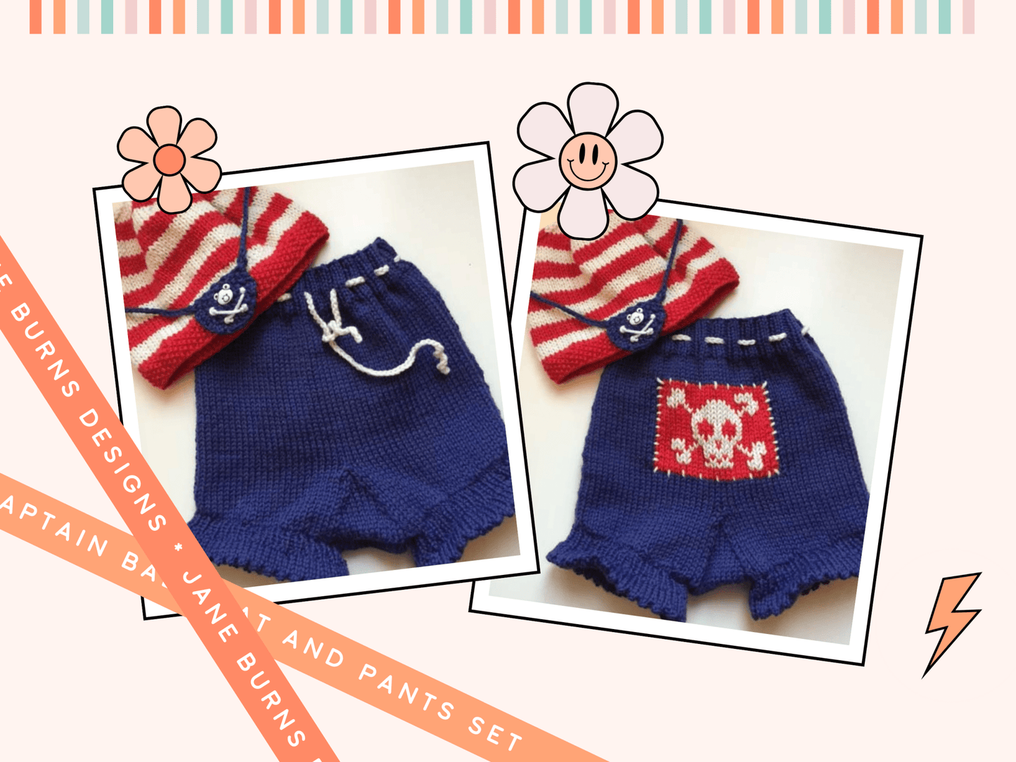 Aye Aye Captain, Nautical Knitted Baby Pants & Hat Set - Knitting pattern - GarmentsJane Burns Designs