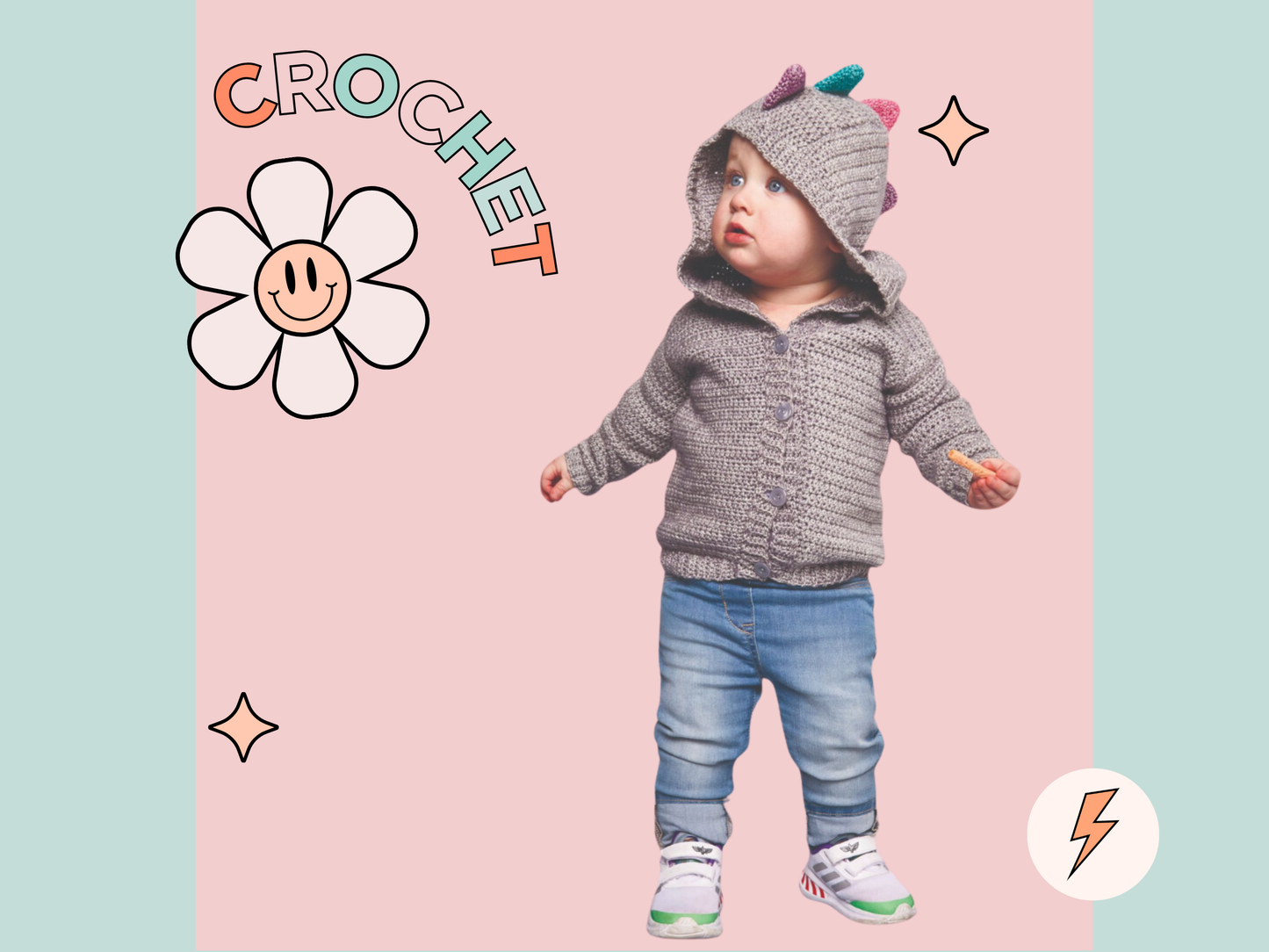 Roary Dinosaur Crochet Hooded Cardigan, Kids Dinosaur Hoodie - Crochet Pattern