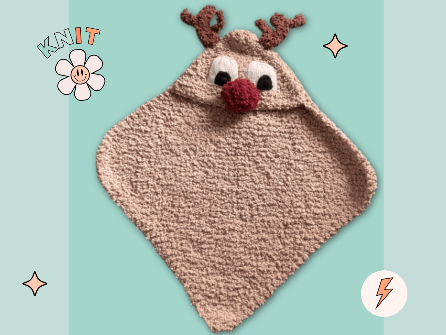 Prancer, Reindeer Hooded Baby Blanket, Baby First Christmas Knitted Gift - Download - AccessoryJane Burns Designs