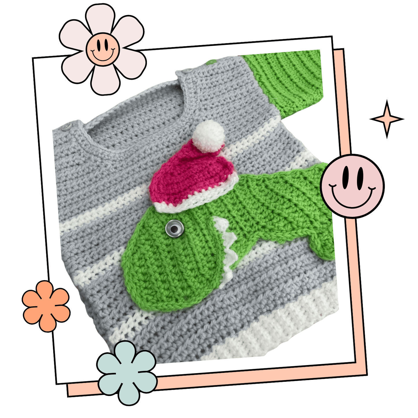 Santa Saurus Sweater Baby Christmas Dinosaur Jumper Pattern CROCHET - GarmentsJane Burns Designs