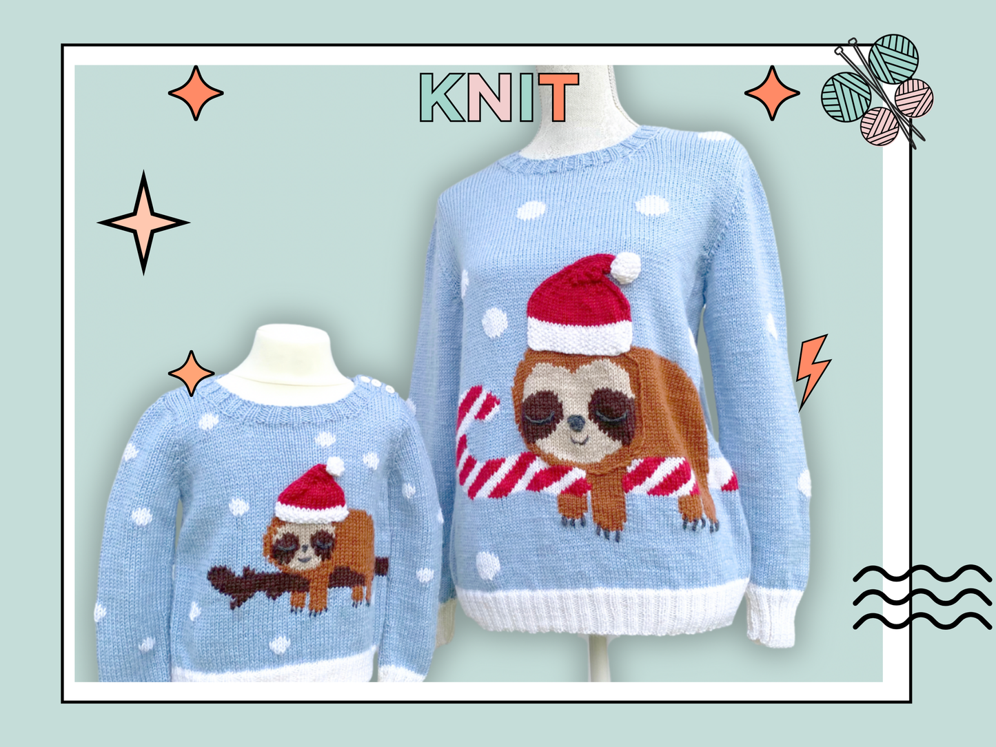 Sleepy Sloth Intarsia Christmas Sweater Knitting Pattern - Adult