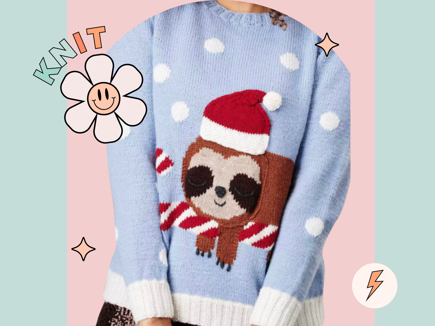 Sleepy Sloth Intarsia Christmas Sweater Knitting Pattern - Adult