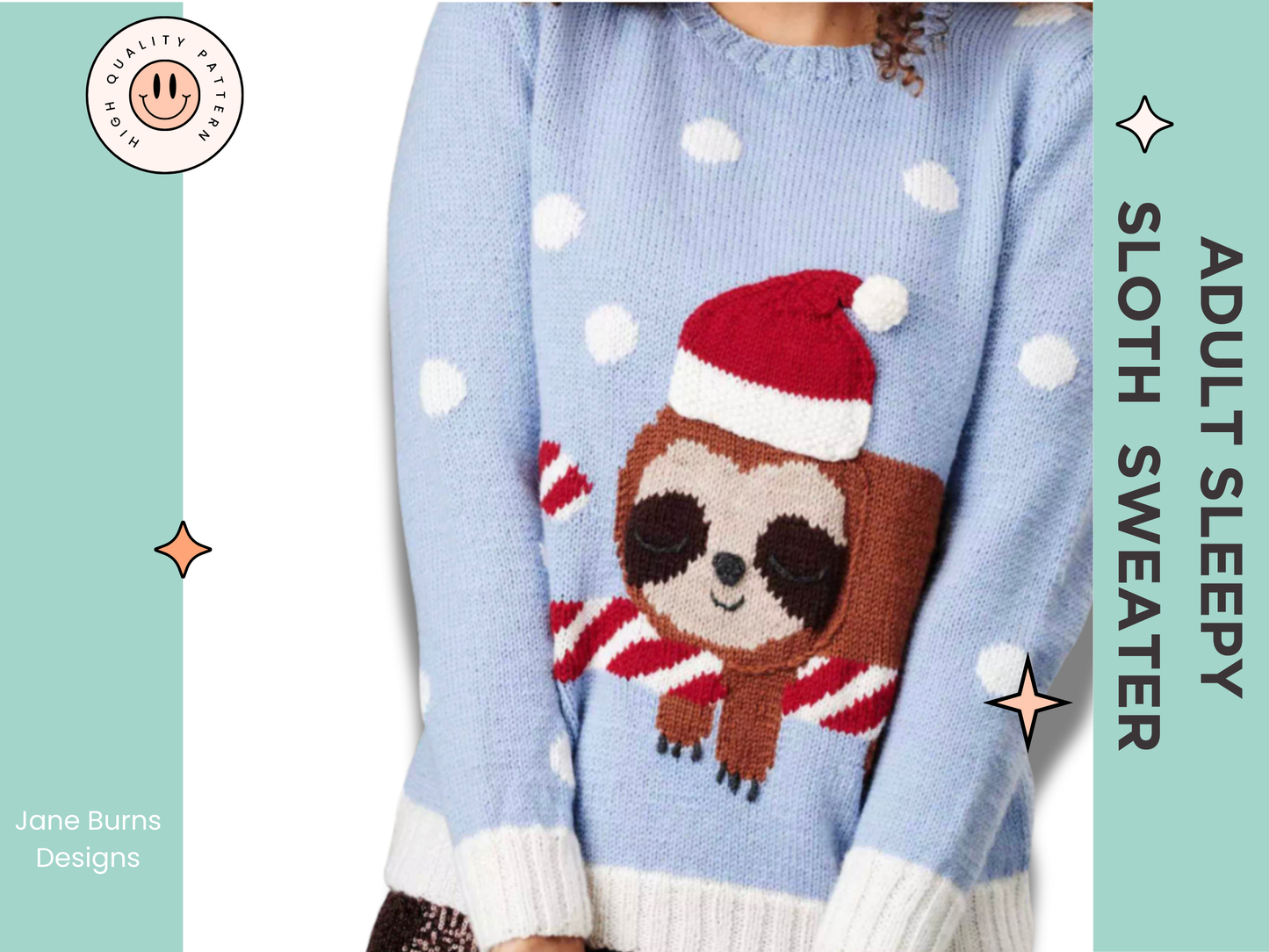 Sleepy Sloth Intarsia Christmas Sweater Knitting Pattern - Adult