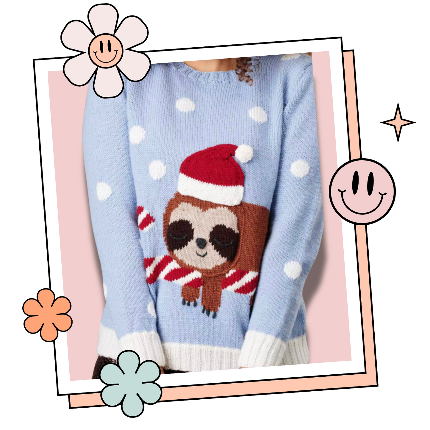 Sleepy Sloth Intarsia Christmas Sweater Knitting Pattern - Adult