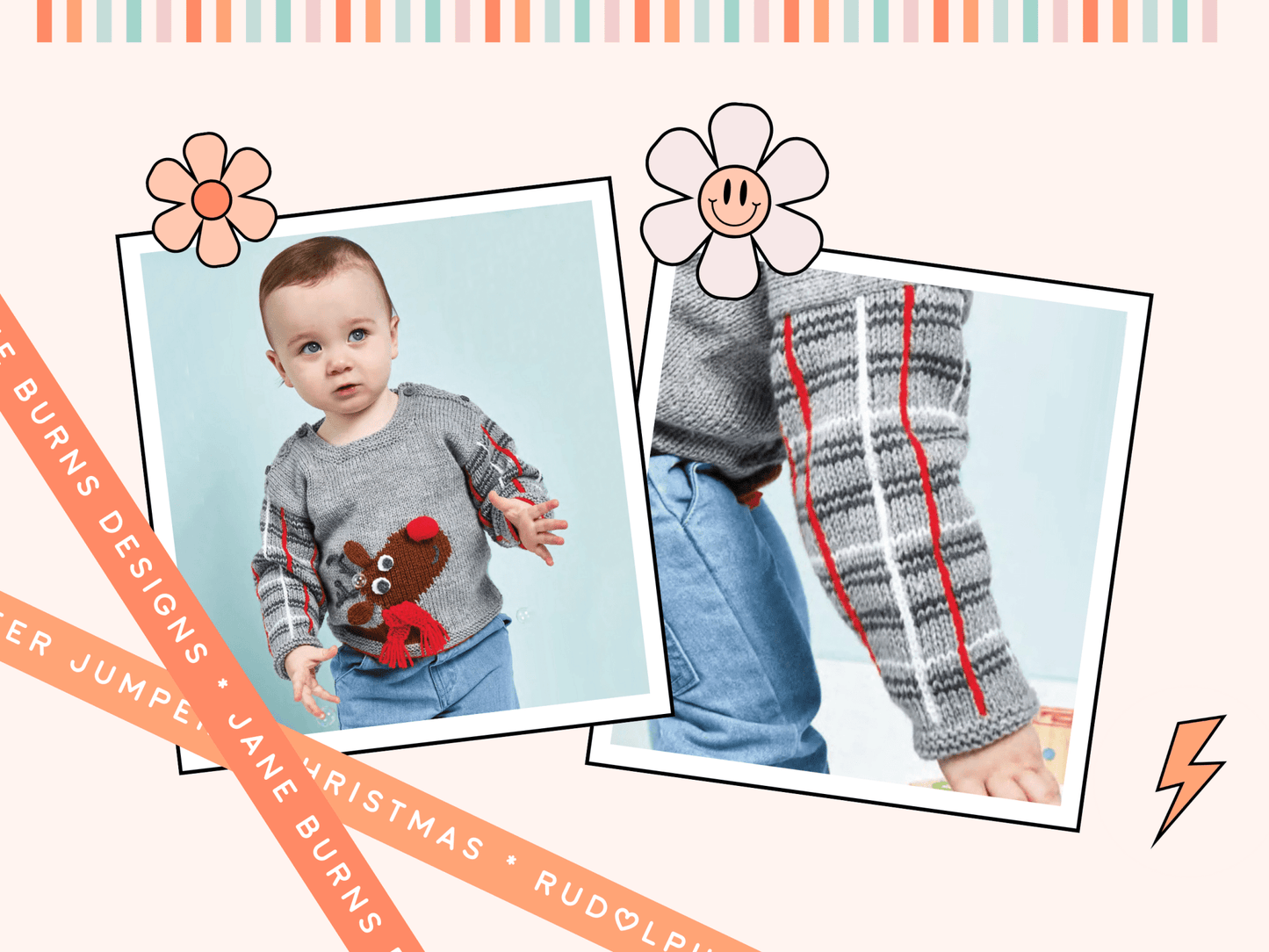 Baby Rudolph the Reindeer Intarsia Christmas Jumper - Knitting Pattern - GarmentsJane Burns Designs