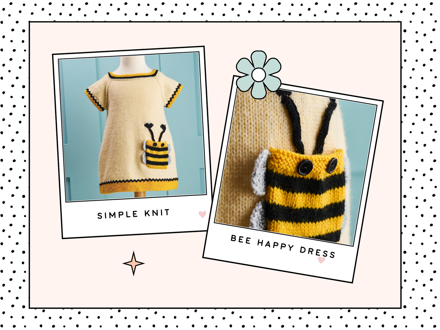 Bumble Bee knitted dress pattern, knitted dress knitting pattern, seamless top down construction with bumble pocket and trim jane burns designs