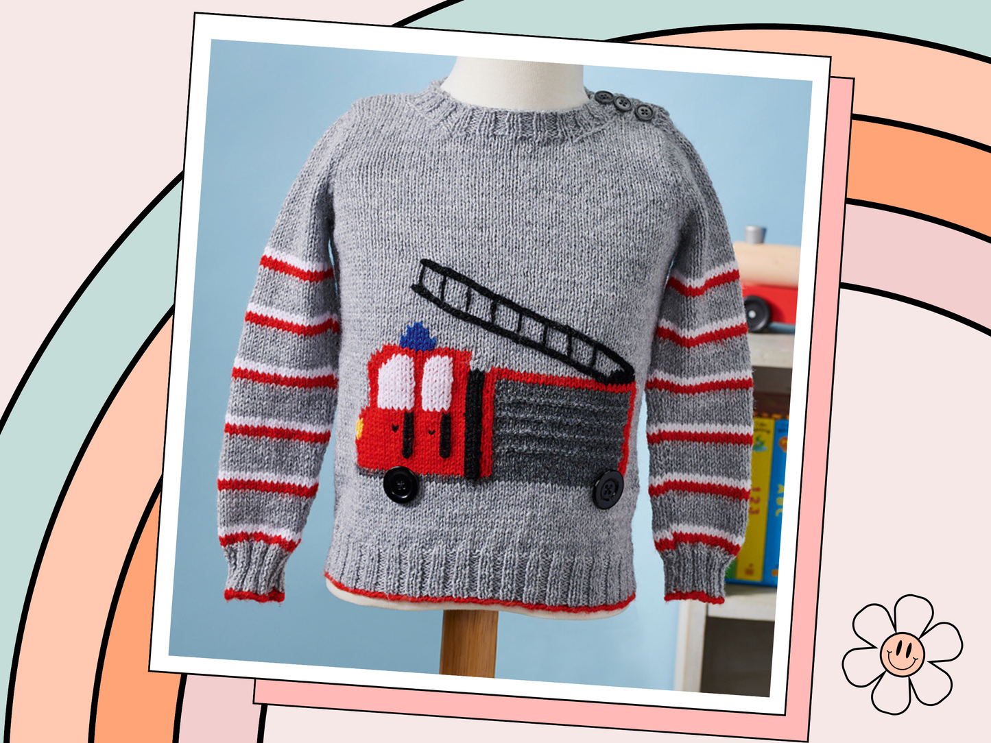 Fire Engine, Kids Emergency Vehicle Jumper - Knitting Pattern