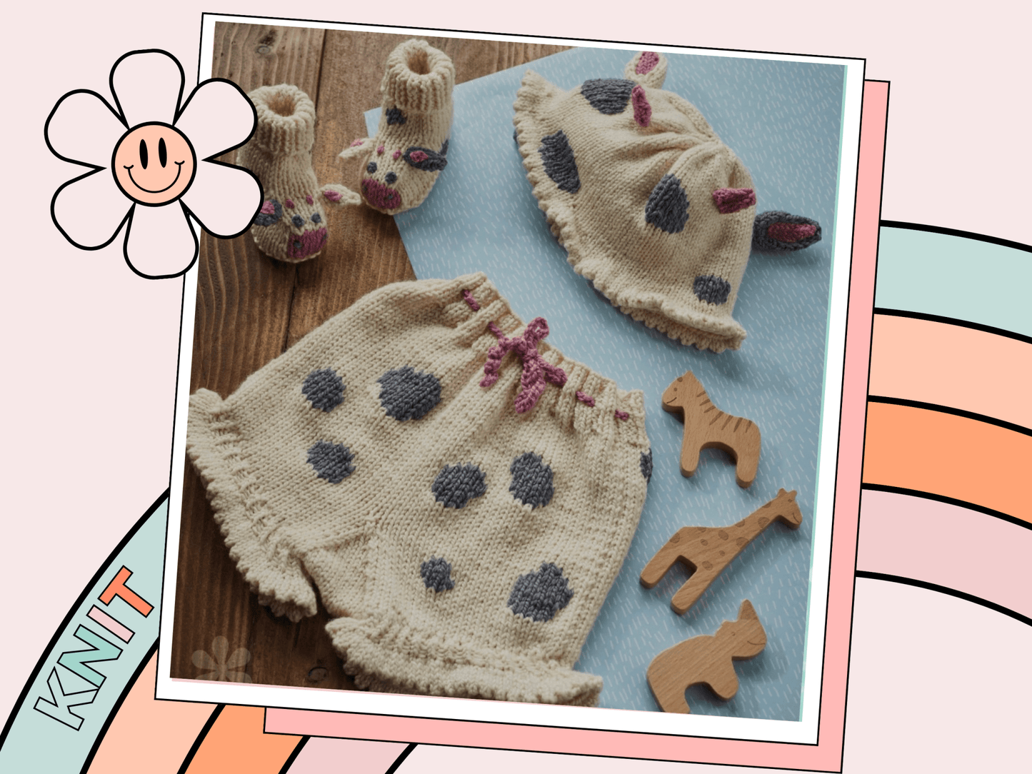 Mootiful Cow Baby Set, Baby Hat, Shoes & Pants Cow Print Collection - Knitting Pattern - AccessoryJane Burns Designs