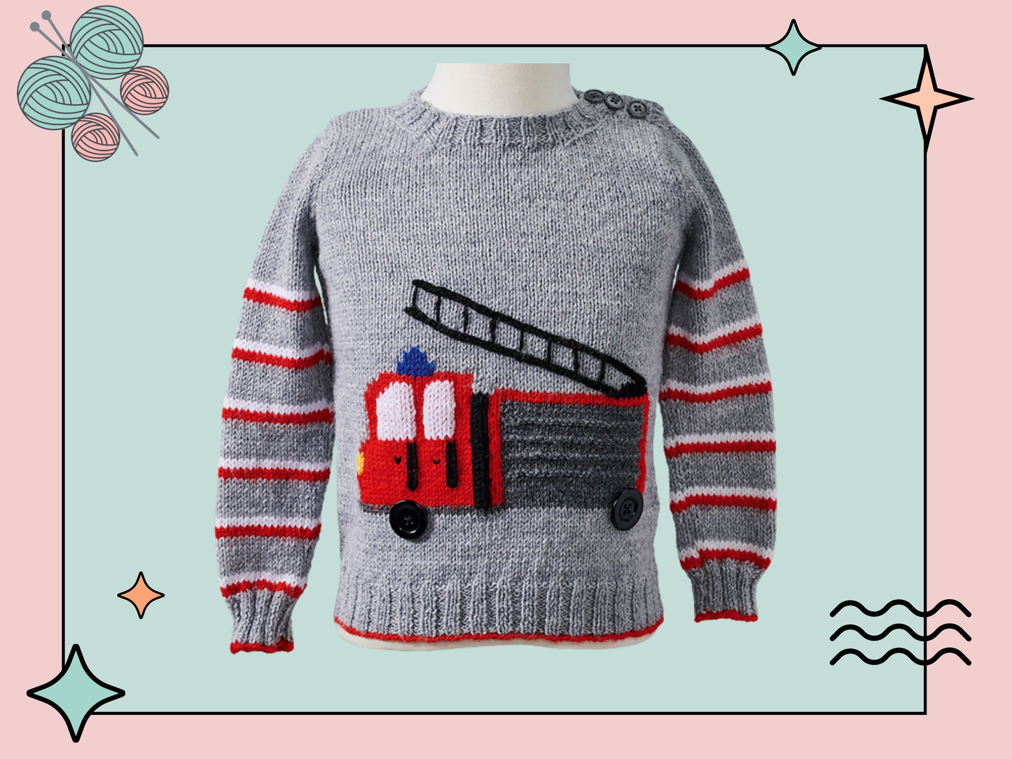Fire Engine, Kids Emergency Vehicle Jumper - Knitting Pattern