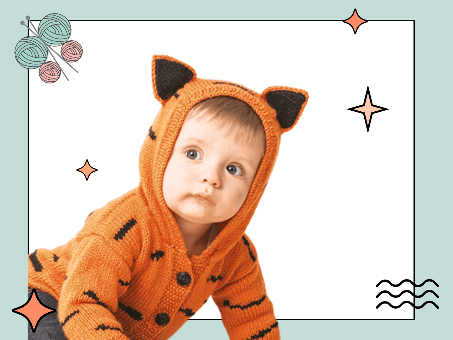 Baby Tiger Hoodie, Simple Hooded Baby Cardigan Knitting Pattern - GarmentsJane Burns Designs