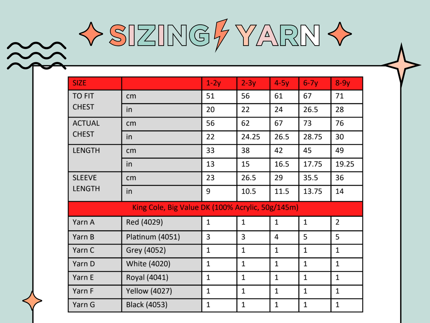 sizing info and yarn requirements for fire engine kids sweater knitting pattern, kids sweater knitting pattern, grey with red and white stripes, a large intarsia fire engine with button details knitting pattern download jane burns