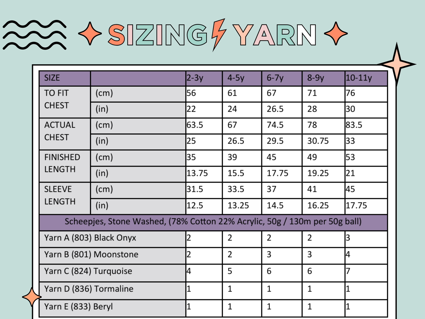 sizing info and yarn requirements for Charming kids jumper with a large cow motif, cow eating a flower. knit flower, horns and ears and sew them on. Cow print sleeve and simple garter edging. Knitting pattern by Jane Burns Daisy the Cow Sweater Knitting pattern