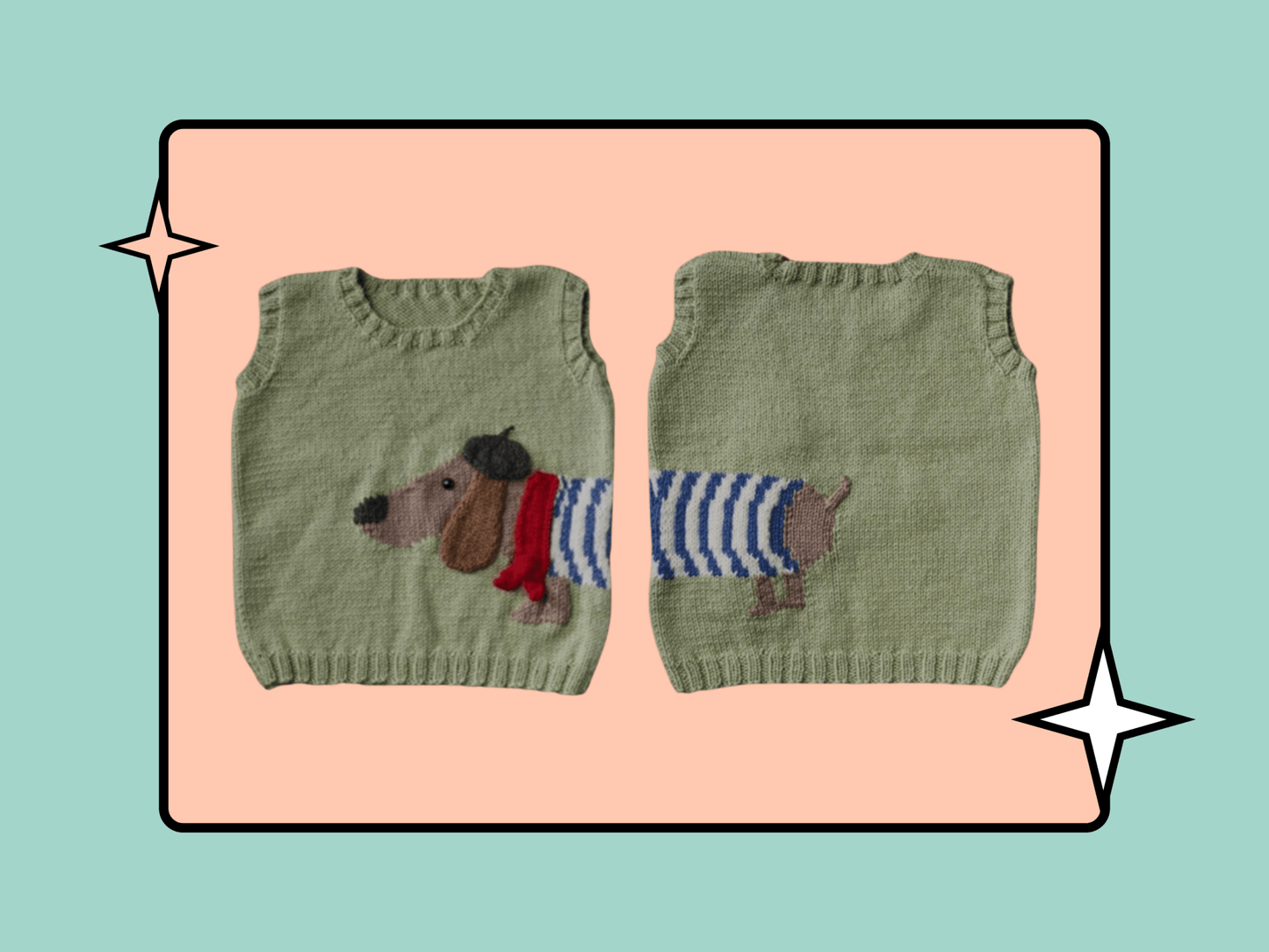 Petite Pooch Vest, Kids Intarsia French Dog Themed Tank Top - Knitting Pattern - GarmentsJane Burns Designs