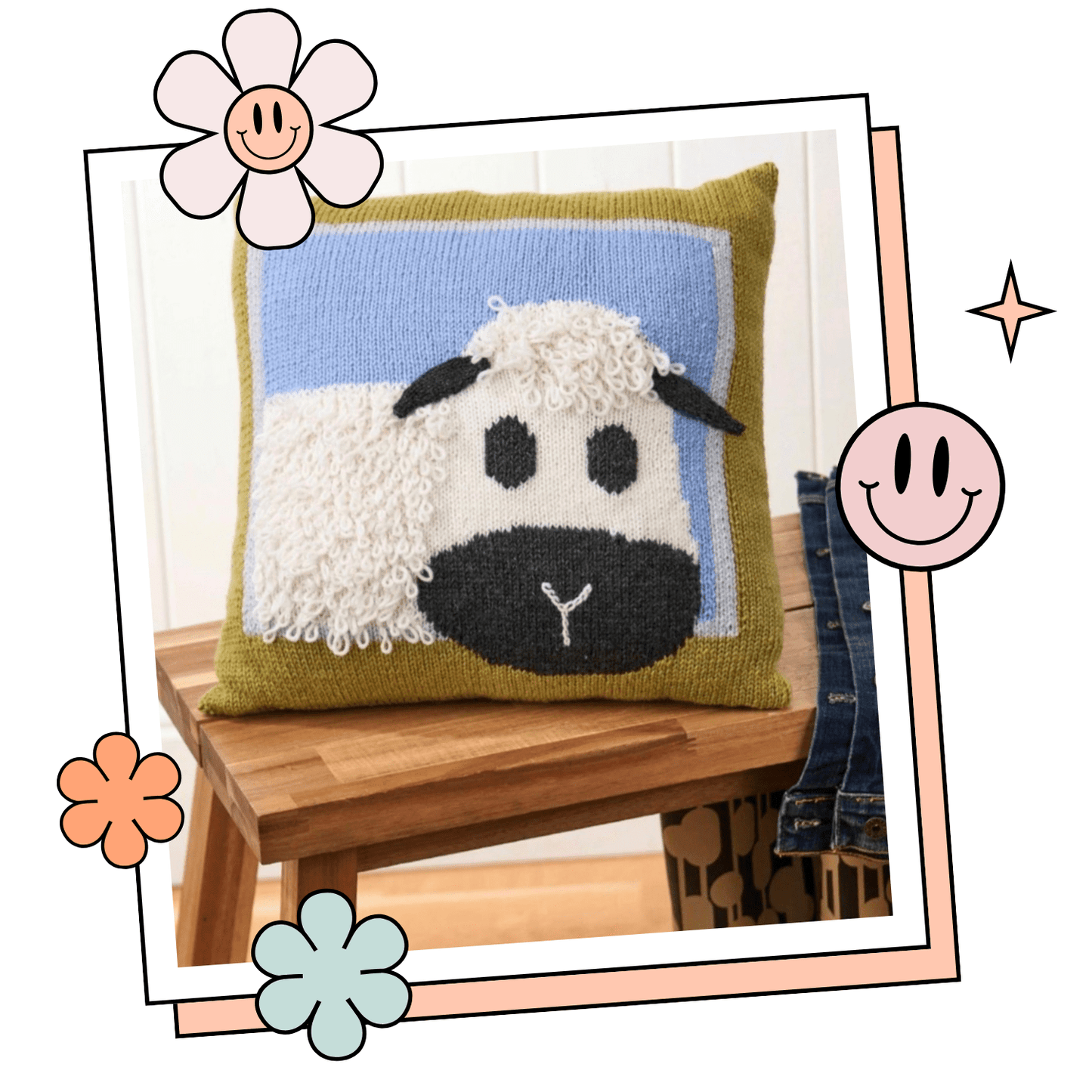 Ewan Woolly Sheep Cushion Knitting Pattern - DOWNLOAD - HomeJane Burns Designs