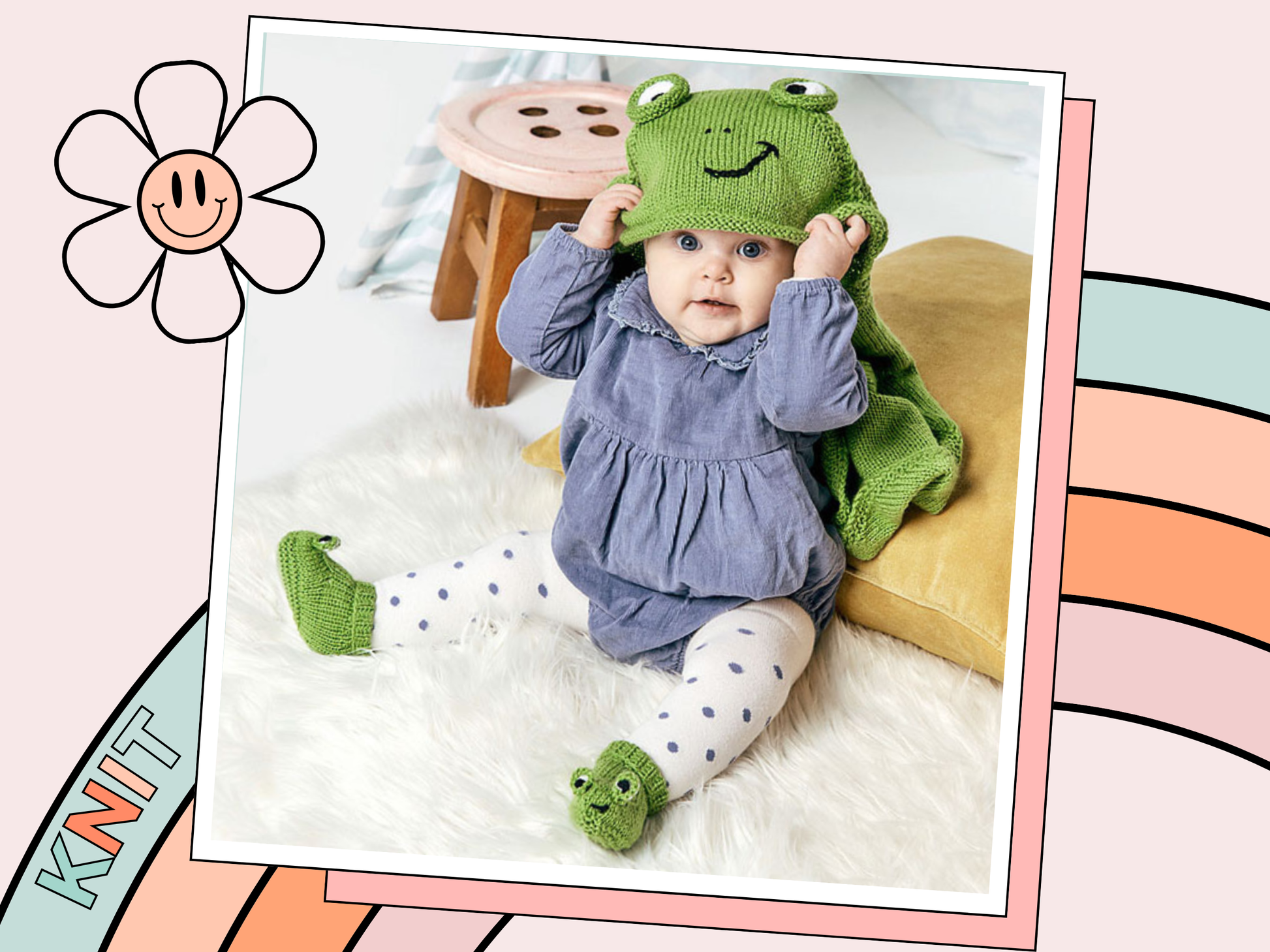 knitted frog character hooded blanket and baby booties knitting pattern for baby shower