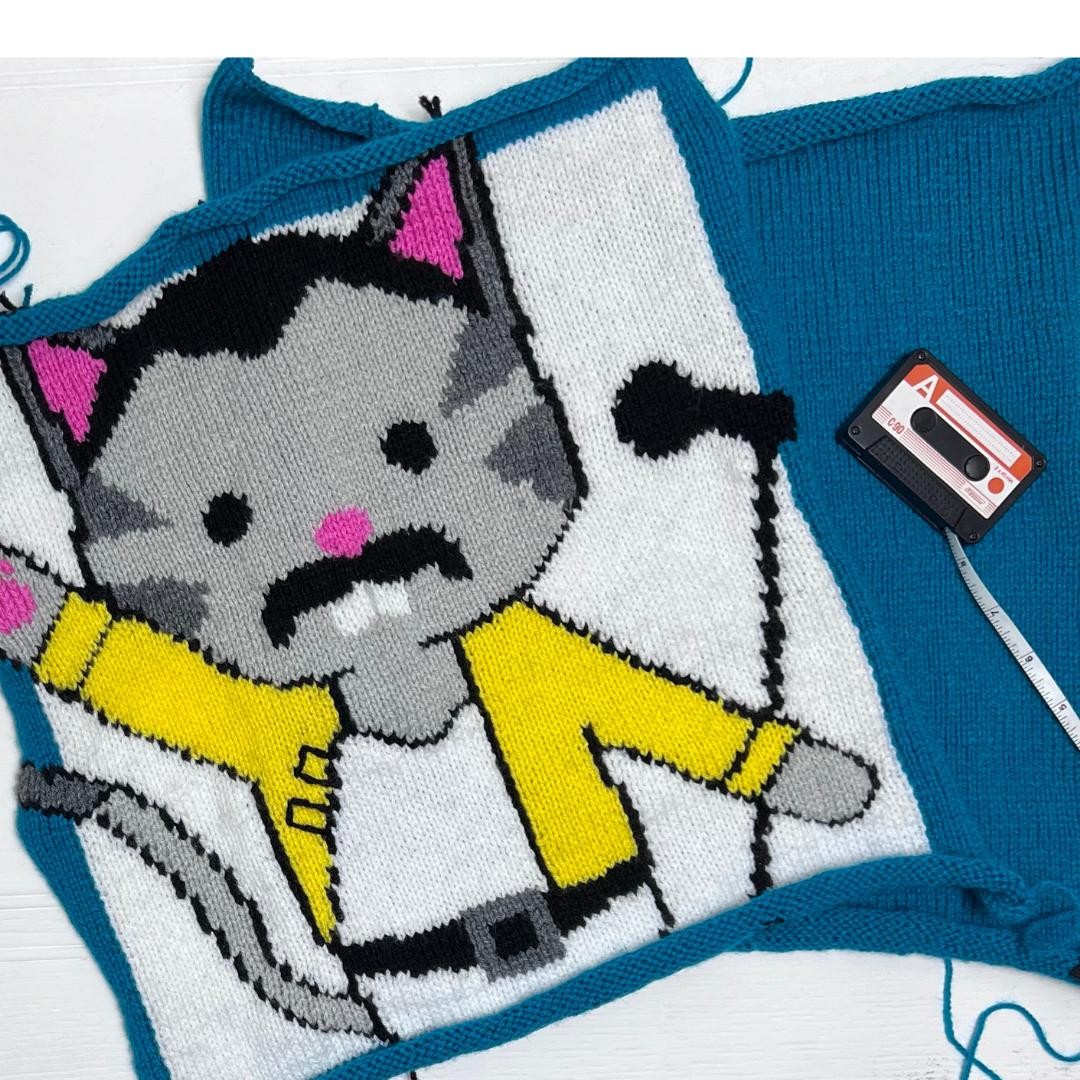 Freddie Purrcury Cat Cushion, Music Pun Intarsia Cushion - Knitting Pattern