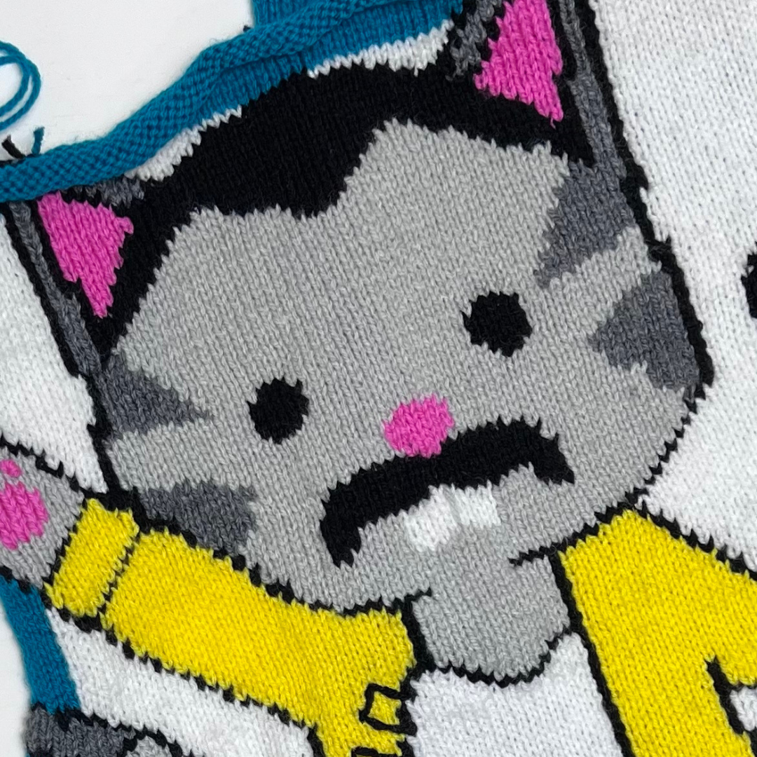 Freddie Purrcury Cat Cushion, Music Pun Intarsia Cushion - Knitting Pattern