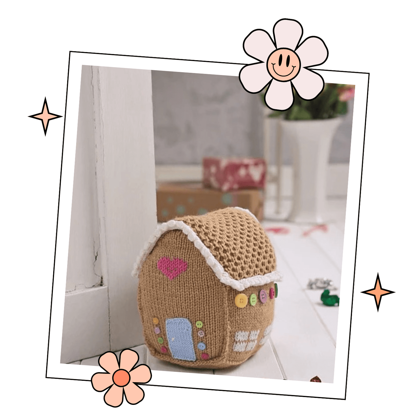 Gingerbread House Doorstop, Christmas Decoration - Knitting Pattern - HomeJane Burns Designs