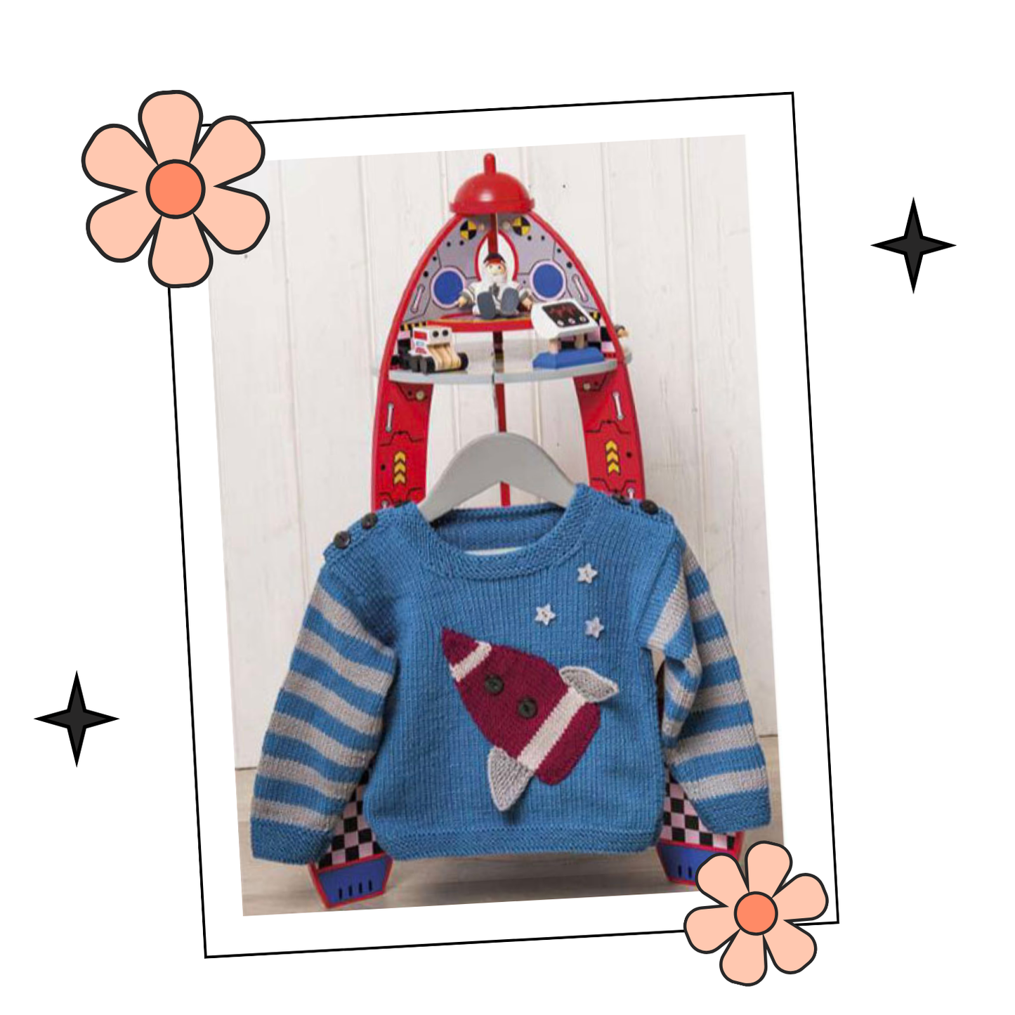 Little Rocket simple baby jumper space sweater knitting pattern baby rocket pullover knitting pattern