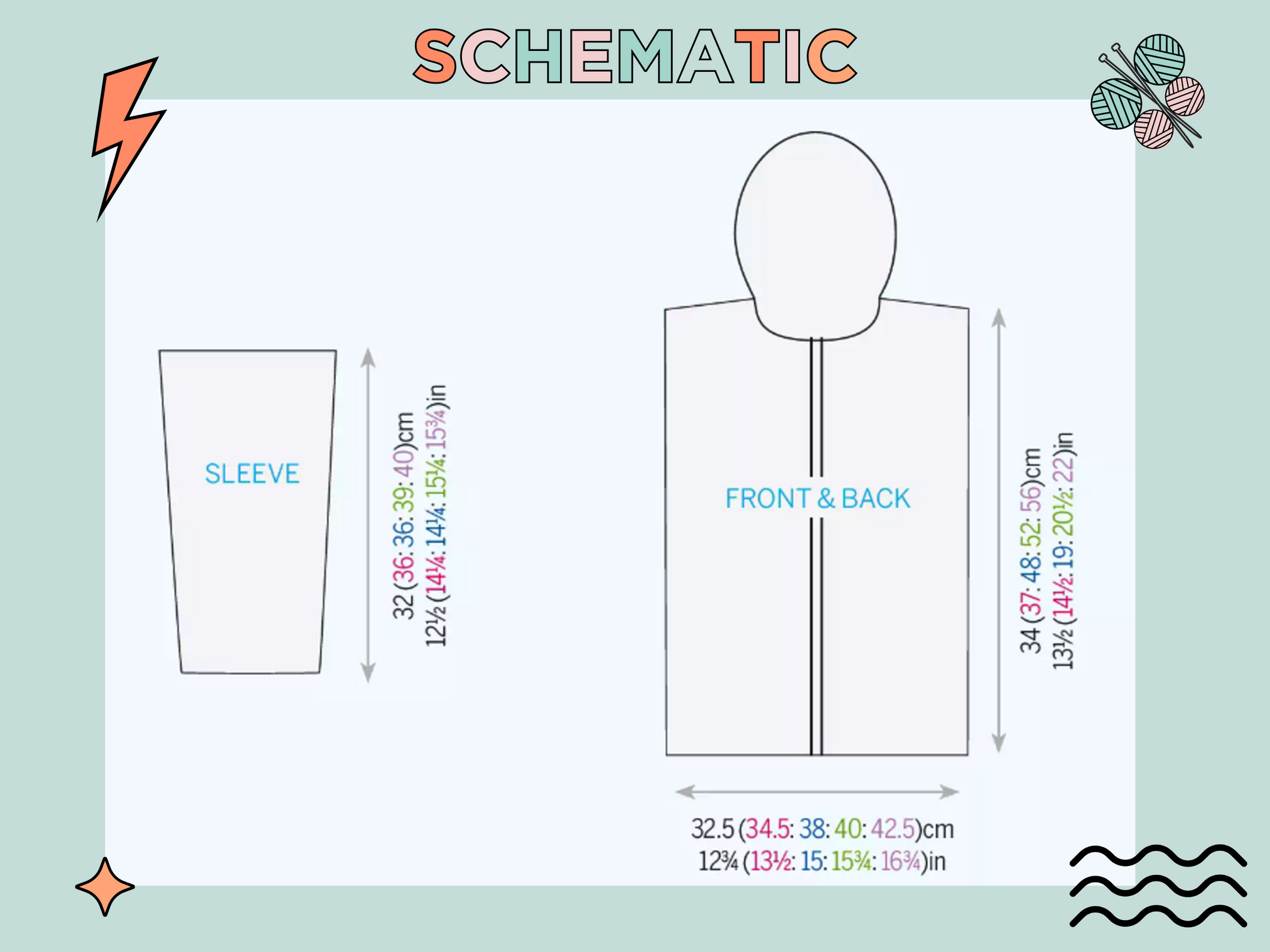 Schematic for Pink knitted hoodie with cartoon face design on the back and black spikes on the hood, knitting pattern for kids hooded cardigan jane burns