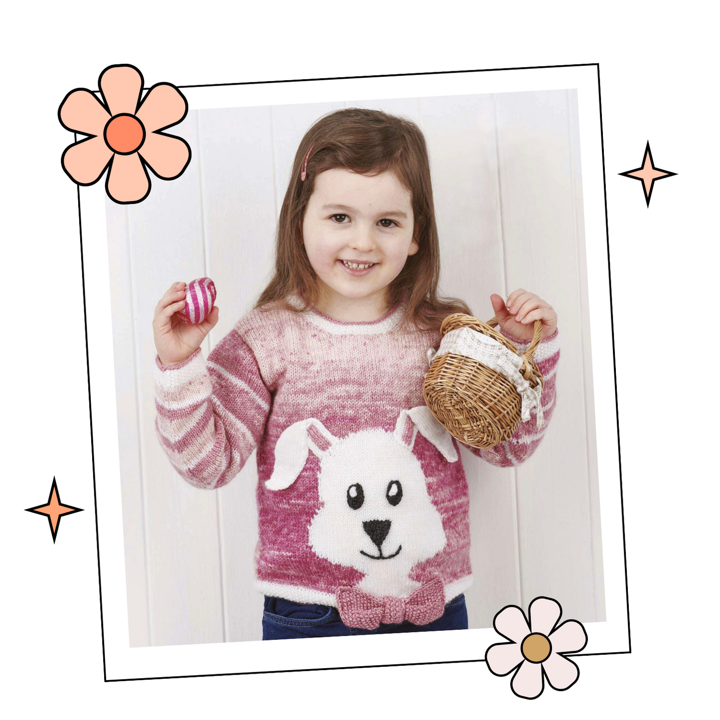 Bunny Hop Pullover, kids rabbit easter jumper knitting pattern