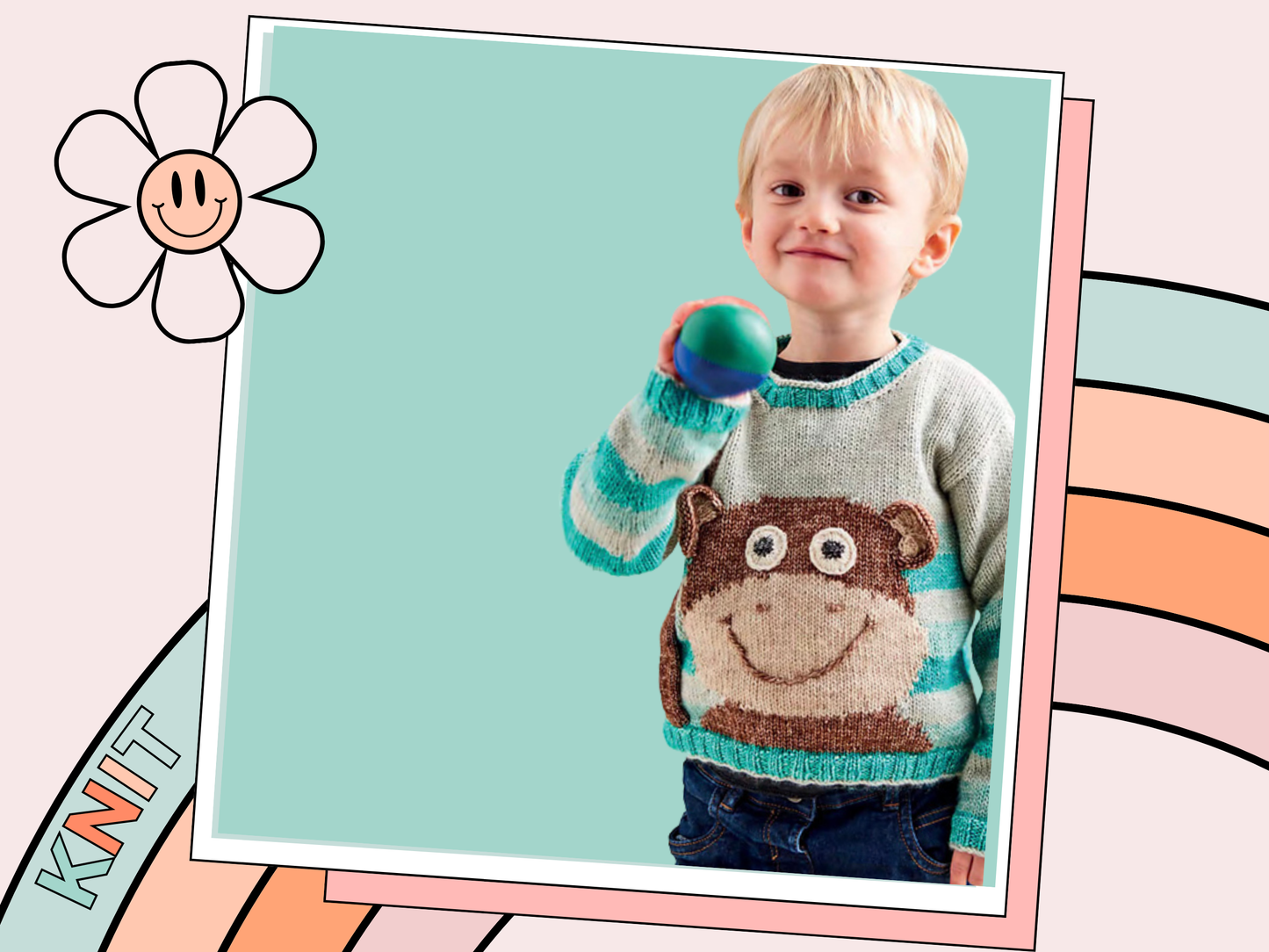 Cheeky Little Monkey Sweater, Simple Kids Intarsia Jumper -  Knitting Pattern