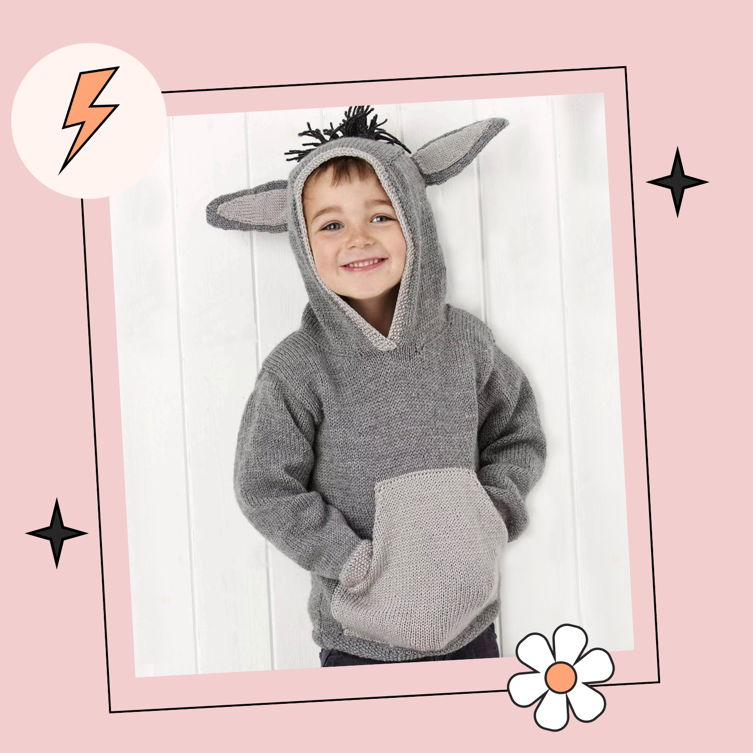 Donkey Hoodie Kids Hooded Sweater with Donkey detailing Knitting Pa Jane Burns Designs