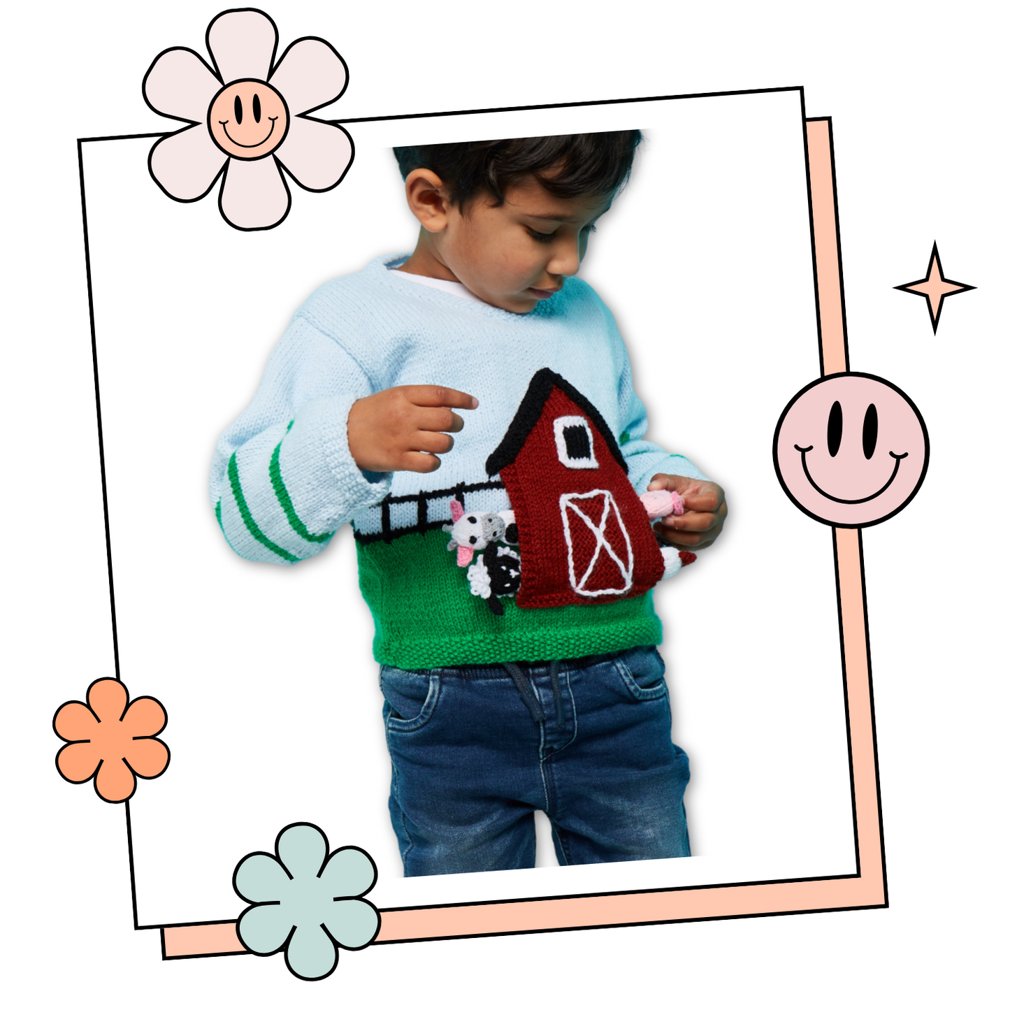 Barnyard Pals, Kids Farmyard Sweater & Finger Puppets - Kniting Pattern