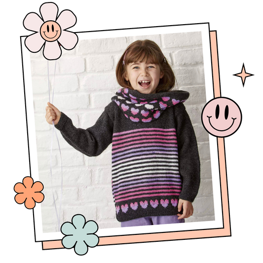 Love Heart Kids Sweater & Cowl Set - Knitting Pattern