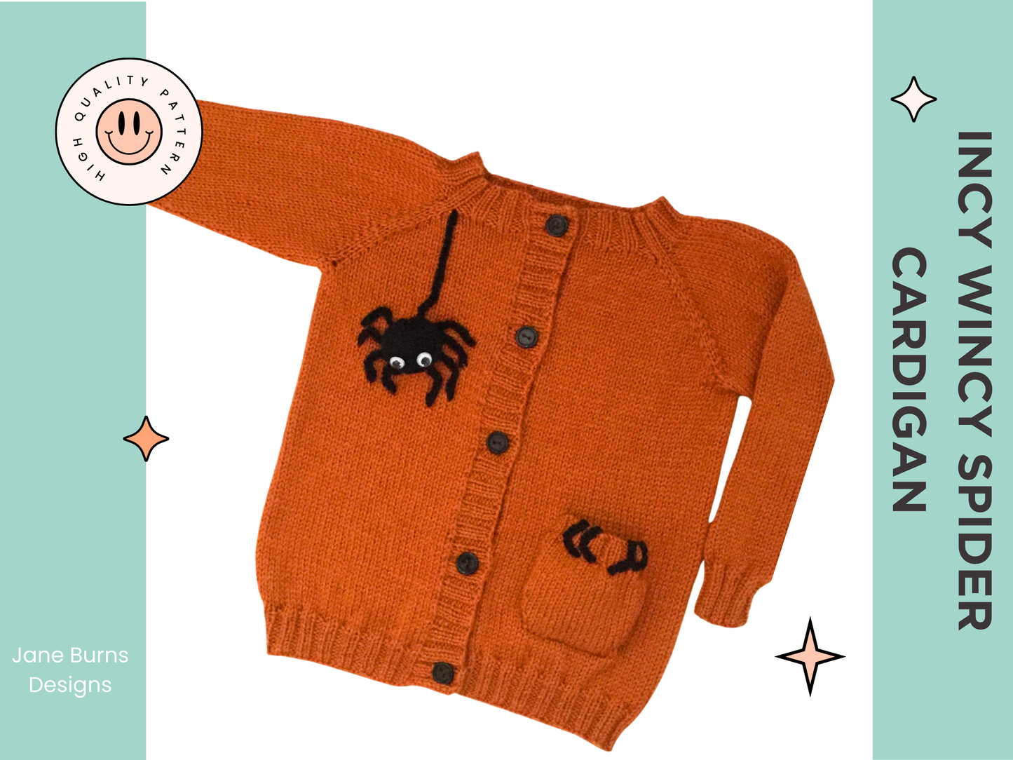knitting pattern for easy kids cardigan, halloween spider cardigan for kids, knitting pattern by jane burns, halloween costume,