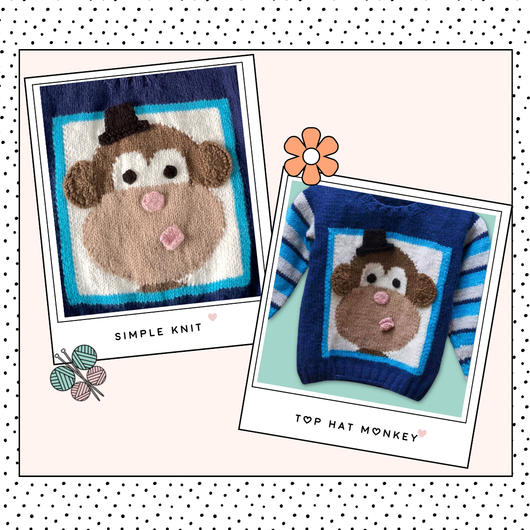 Rascal, Kids Monkey Motif Jumper, Fun Monkey Sweater Knitting Pattern - DOWNLOAD