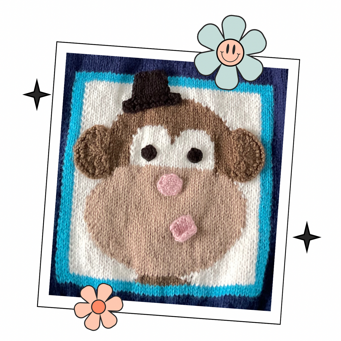 rascal jumper, cheeky monkey motif pullover knitting pattern. large top hat wearing monkey motif on the front of a childs sweater knitting pattern download