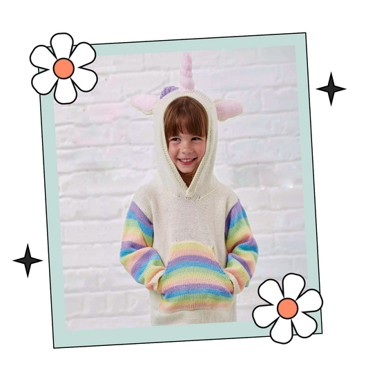 Mystical Unicorn Hoodie, Simple Kids Hooded Sweater - Knitting Pattern