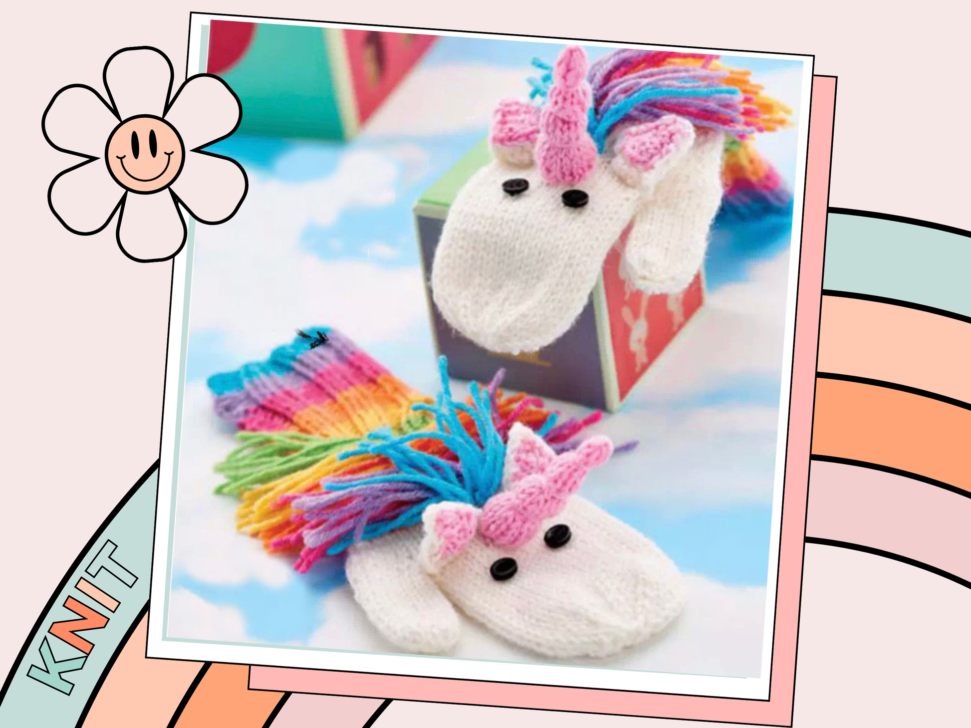 unicorn mittens with rainbow mane knitting pattern for childrens mittens jane burns