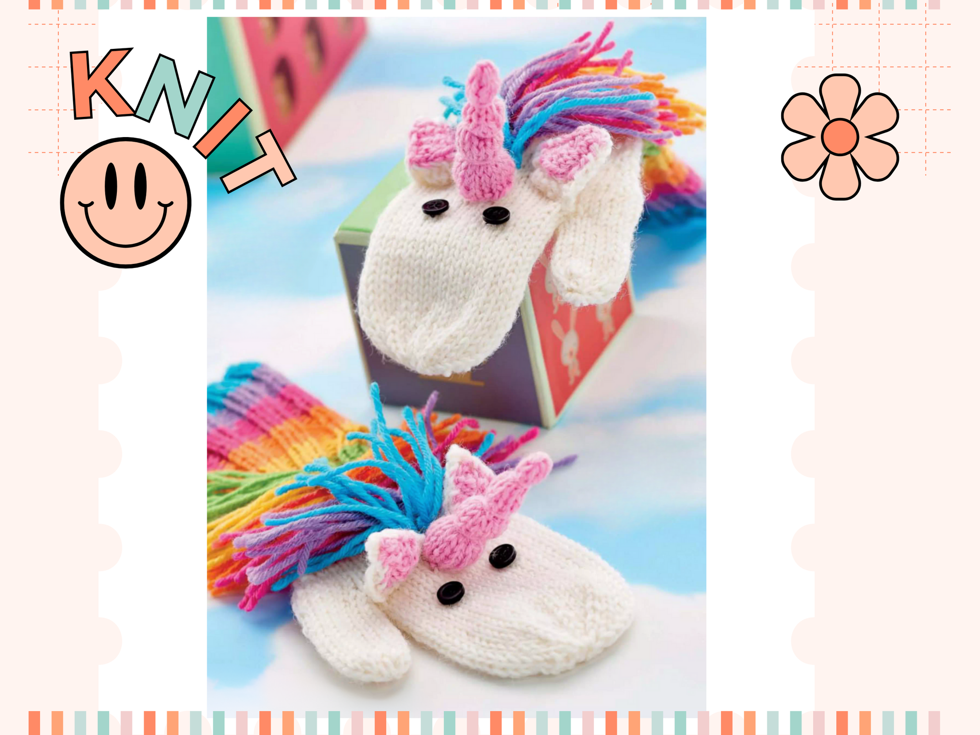 unicorn mittens with rainbow mane knitting pattern for childrens mittens jane burns
