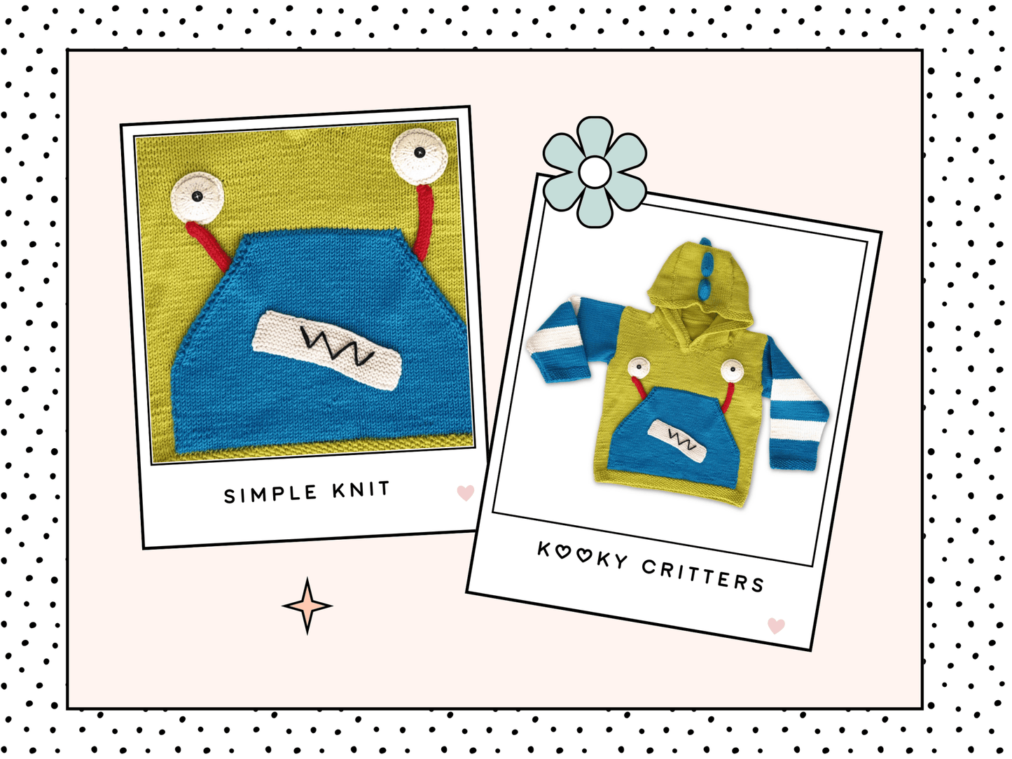 Kooky Critters Hoodie, Kids Monster Hooded Sweater - Knitting Pattern - GarmentsJane Burns Designs