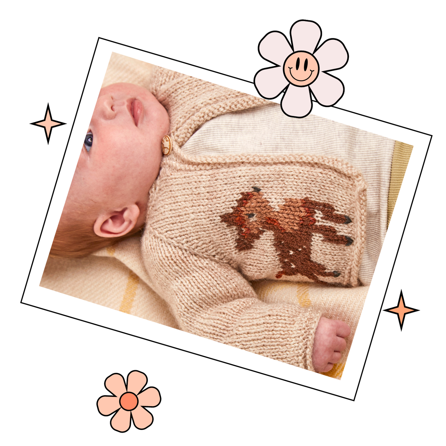Forest Fawn, Baby Deer Simple Cardigan - Knitting Pattern