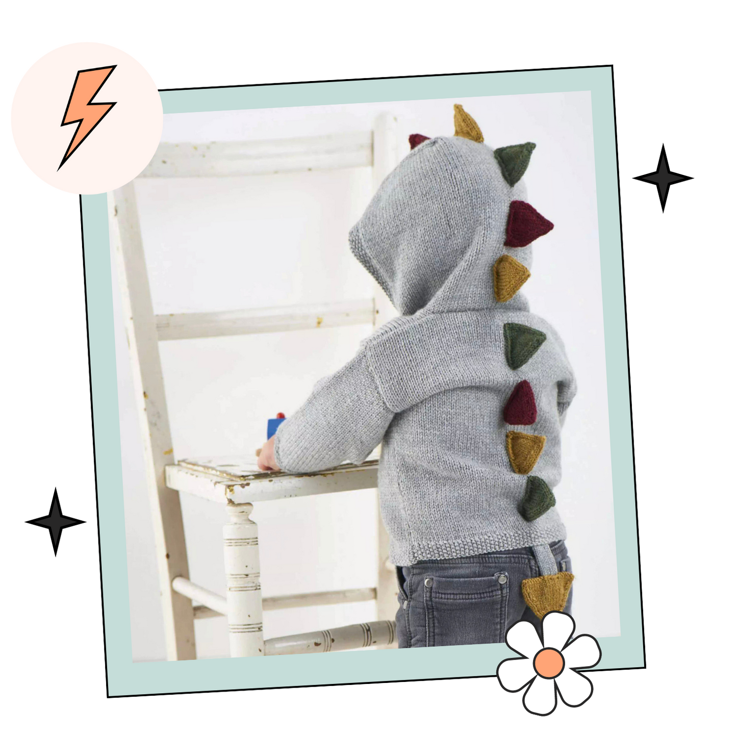 Little Dinosaur Explorer, Baby Hooded Cardigan - Knitting Pattern