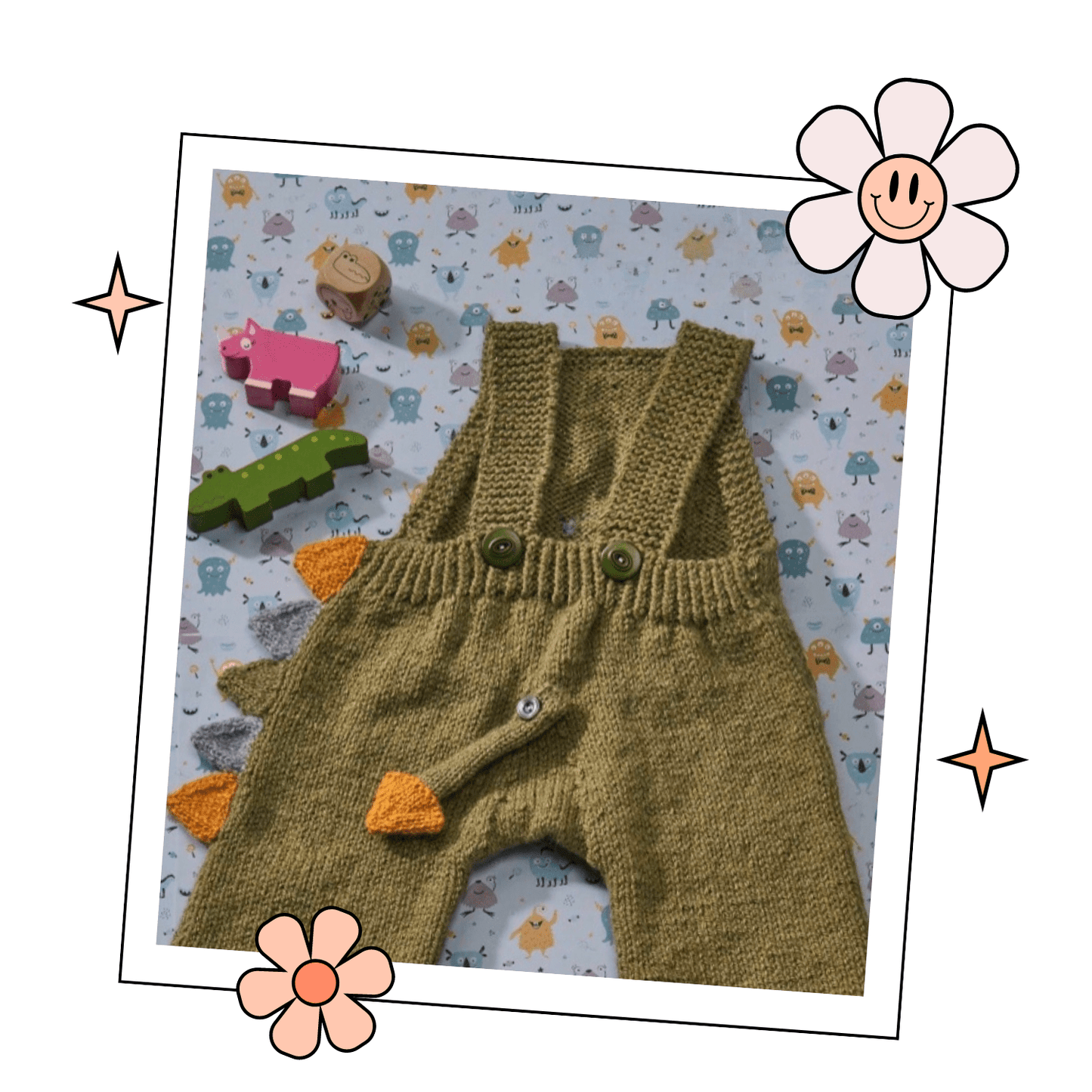 Monster Pants, Baby Dinosaur Romper Knitting Pattern - Download - GarmentsJane Burns Designs