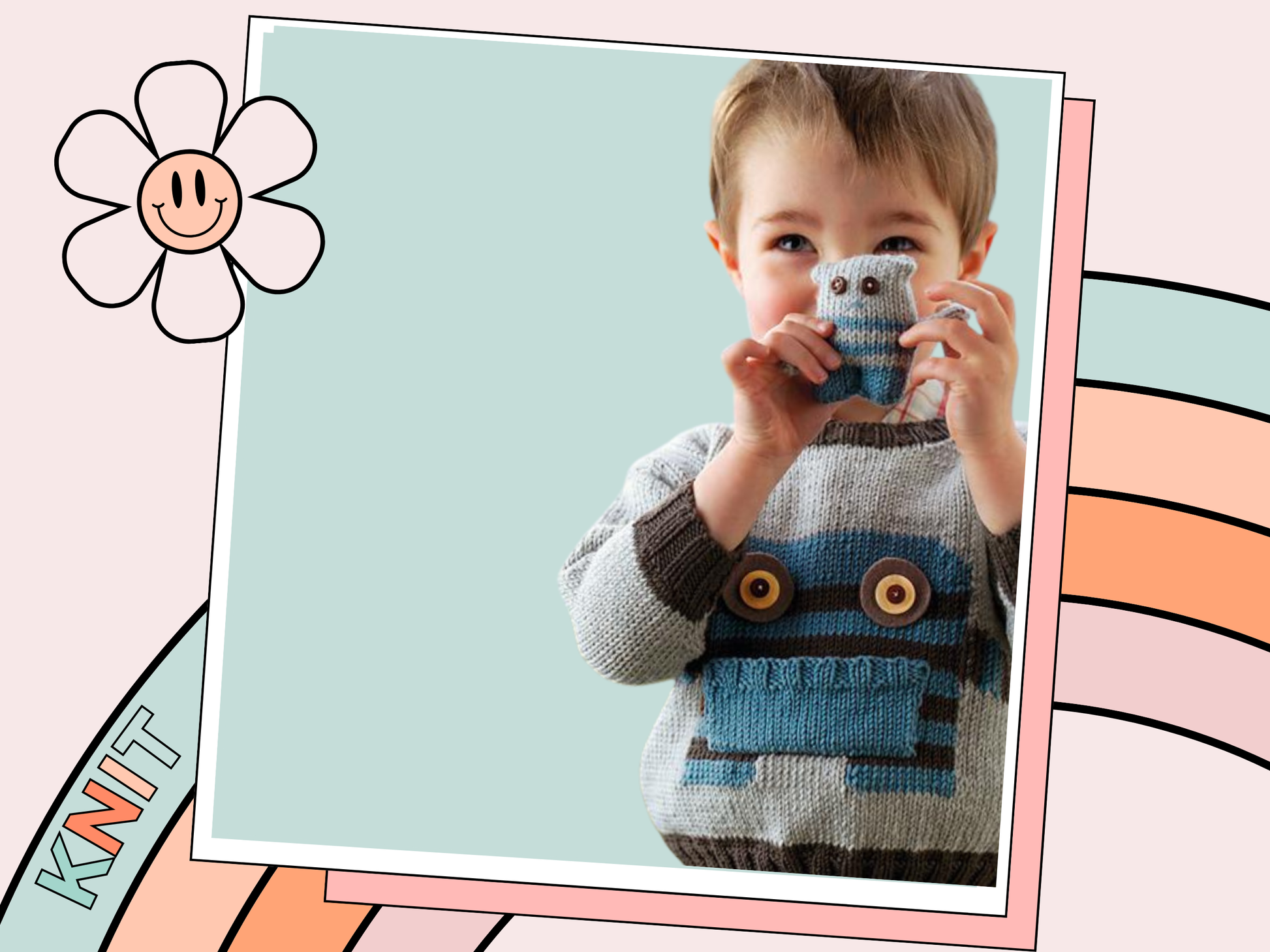monster motif jumper with large pocket mouth and matching monster toy knitting pattern jane burns