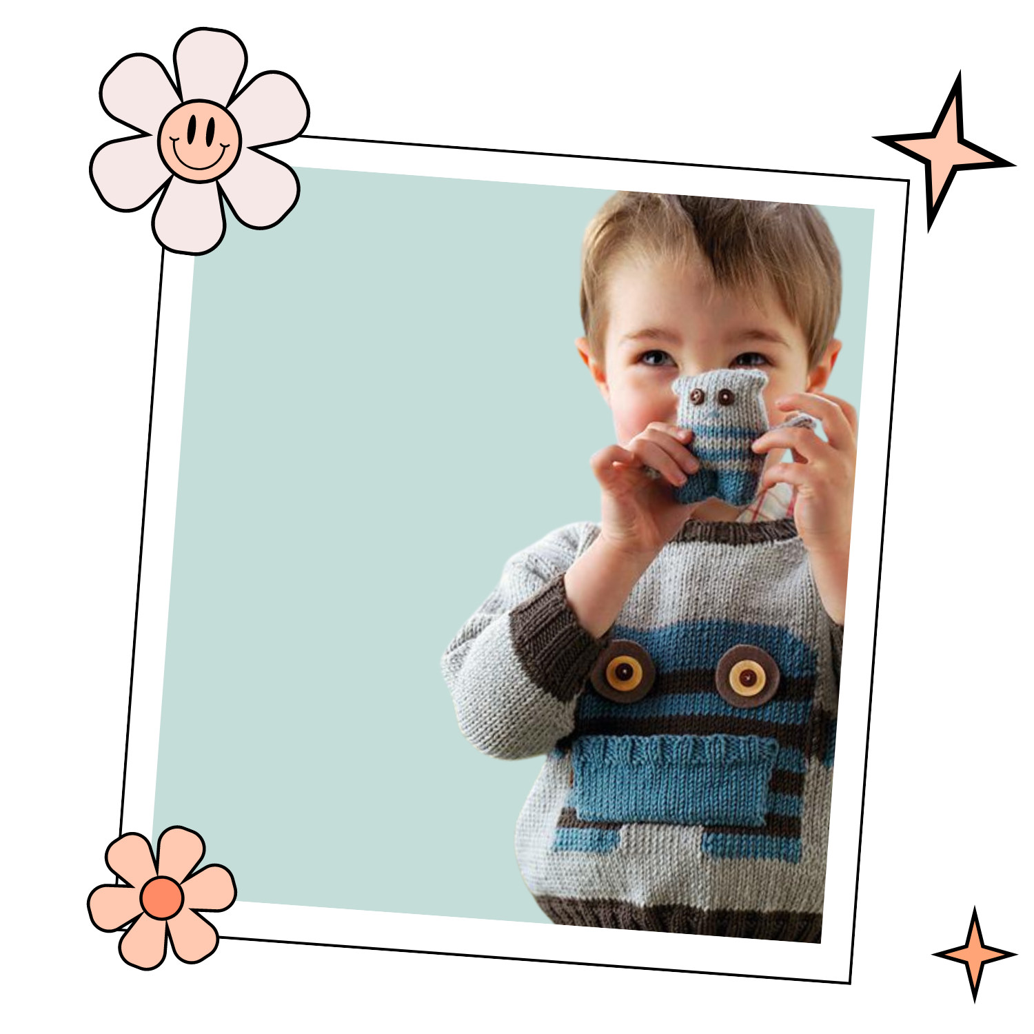 monster motif jumper with large pocket mouth and matching monster toy knitting pattern jane burns