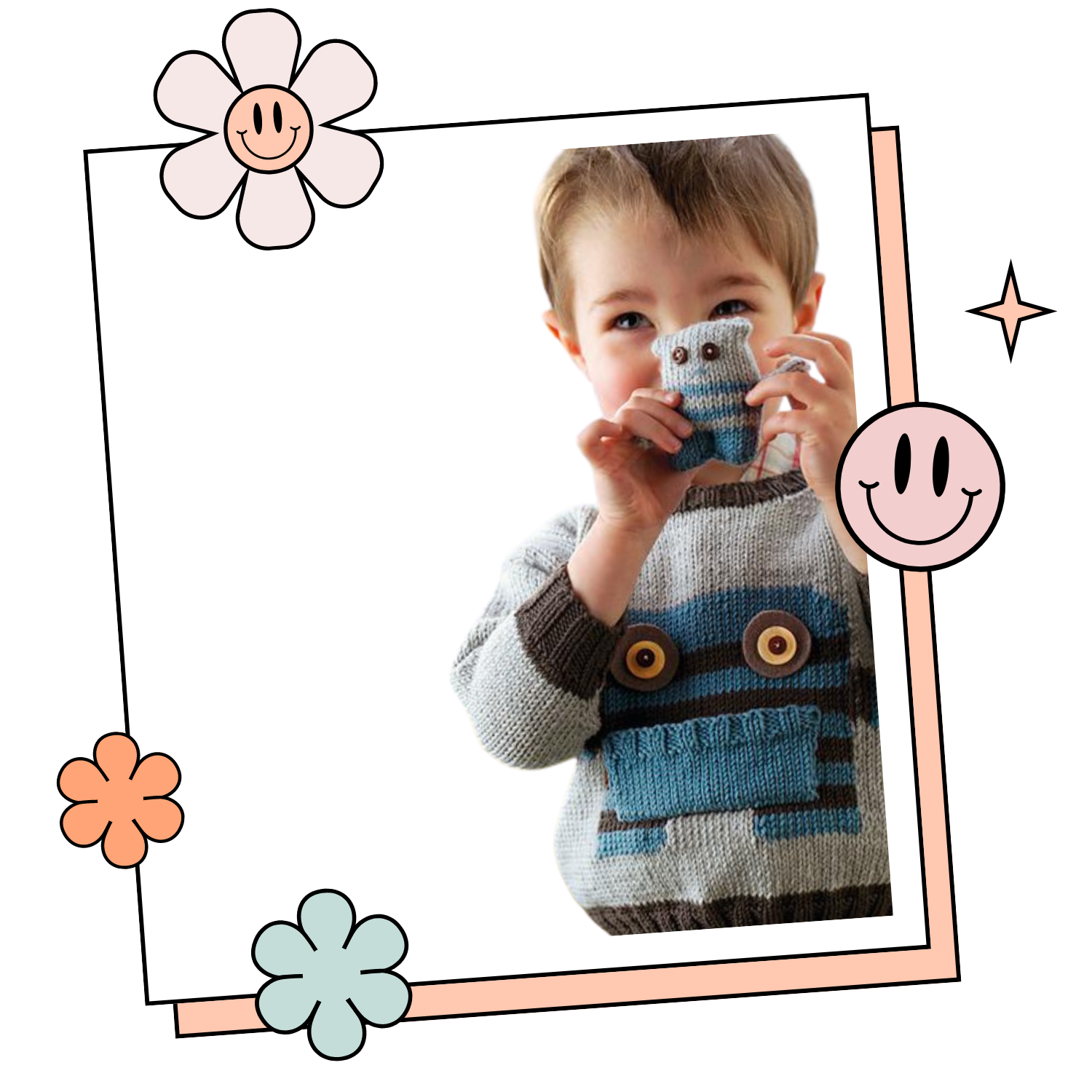 monster motif jumper with large pocket mouth and matching monster toy knitting pattern jane burns