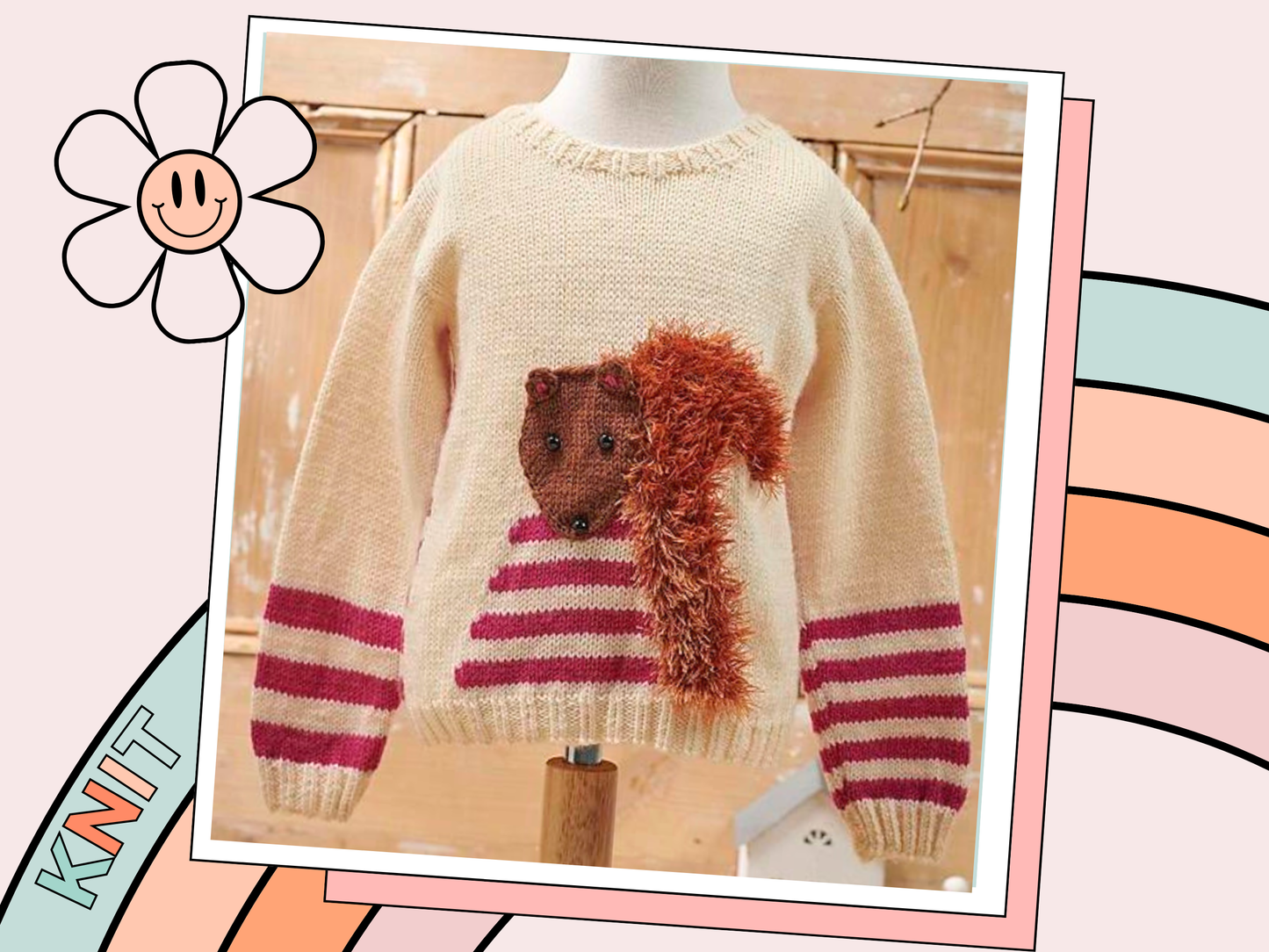 mr fluffy tail childs squirrel pullover jumper knitting pattern jane burns