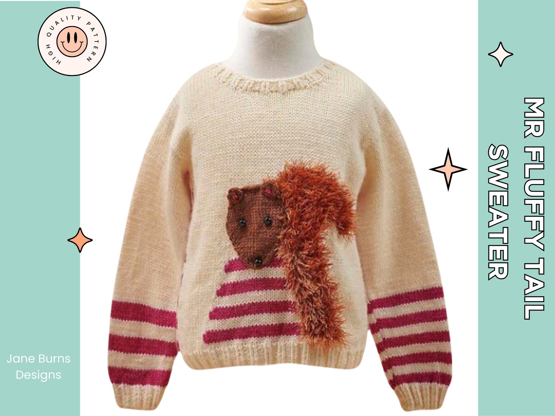 mr fluffy tail childs squirrel pullover jumper knitting pattern jane burns