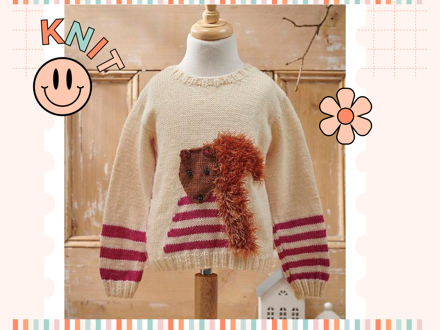 mr fluffy tail childs squirrel pullover jumper knitting pattern jane burns