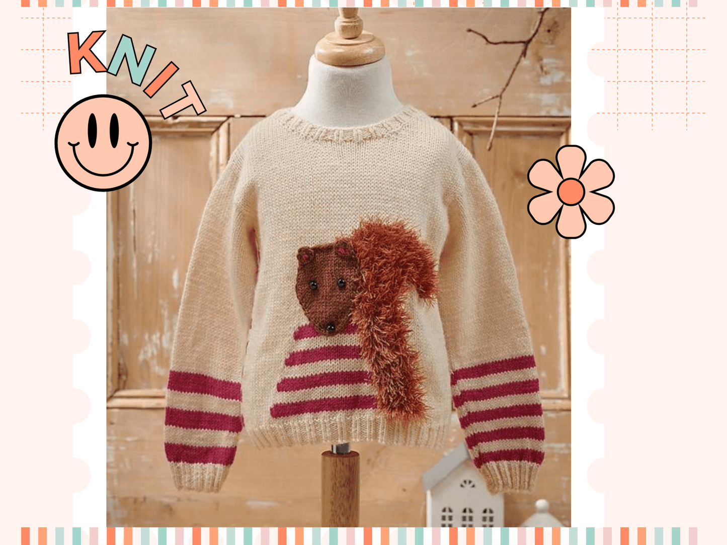 Mr Fluffy Tail Kids Squirrel Sweater - Childs Jumper Knitting Pattern - GarmentsJane Burns Designs