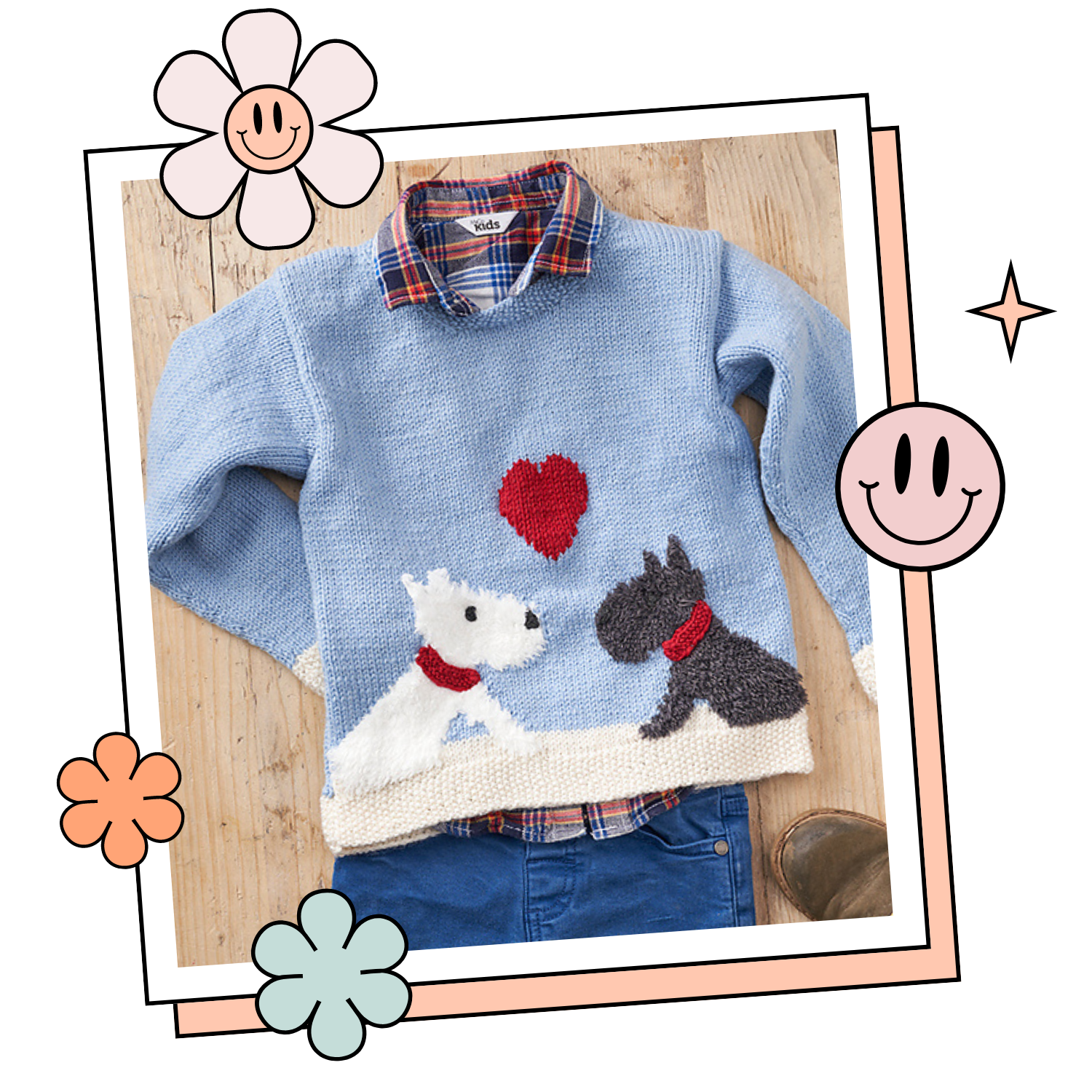 Puppy Love, Simple Intarsia Kids Dog Themed Jumper Knitting