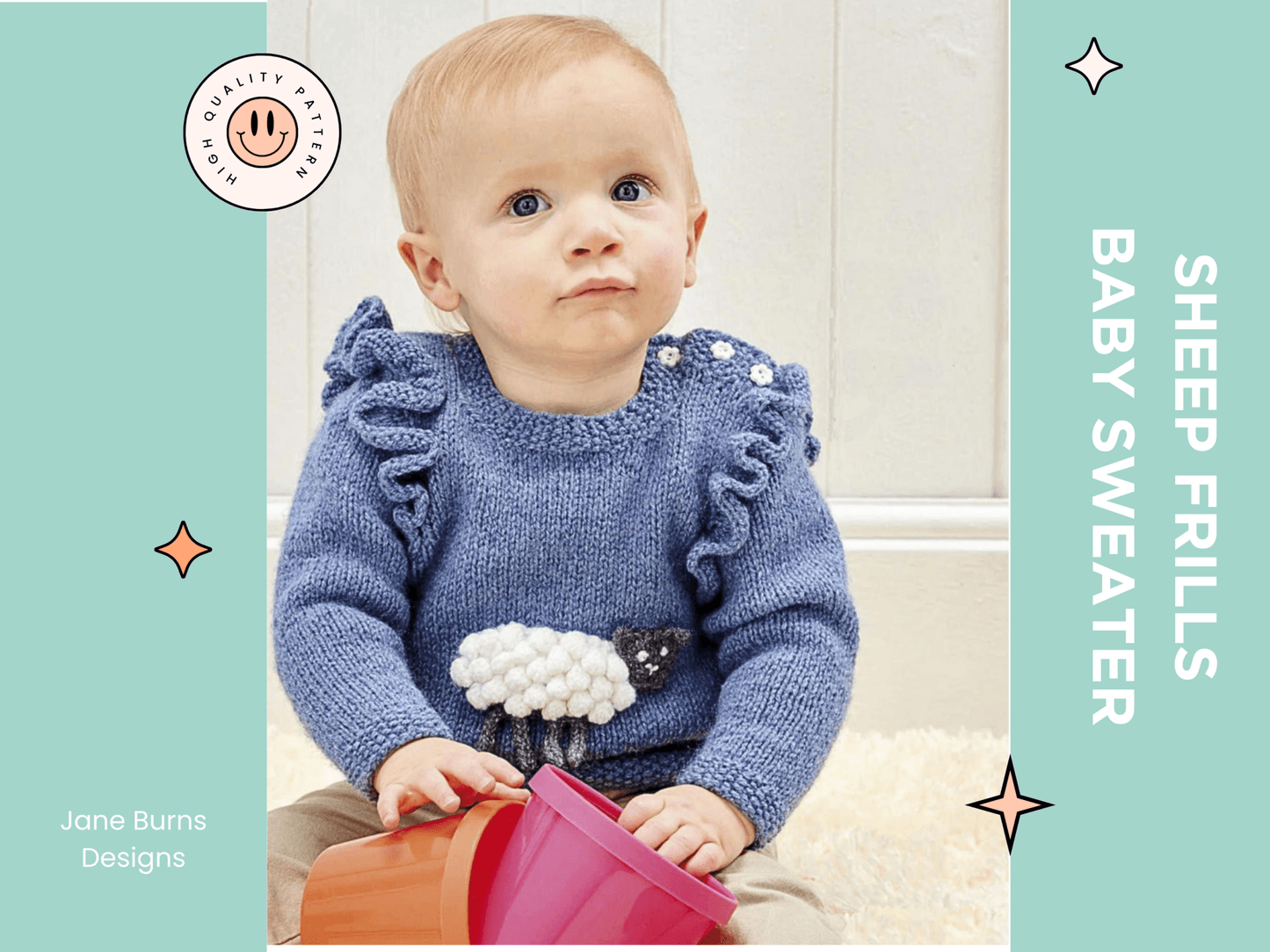 Sheep Frills, Baby Cute Lamb Sweater - Knitting Pattern - GarmentsJane Burns Designs